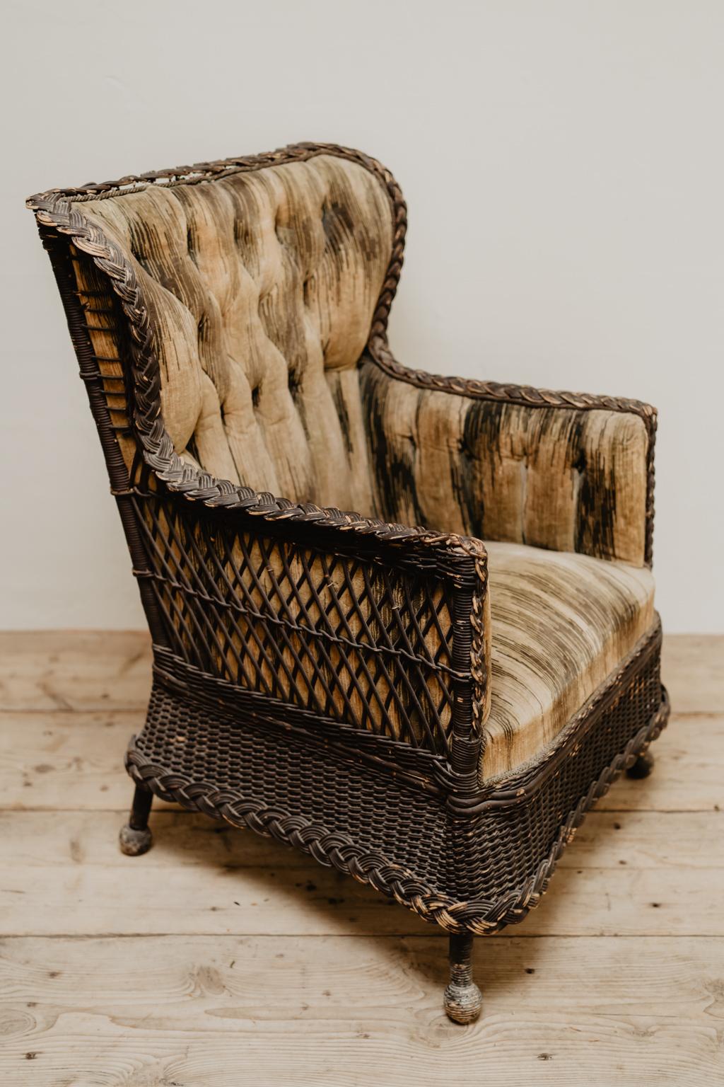 Français fauteuil en rotin français du 19ème siècle en vente
