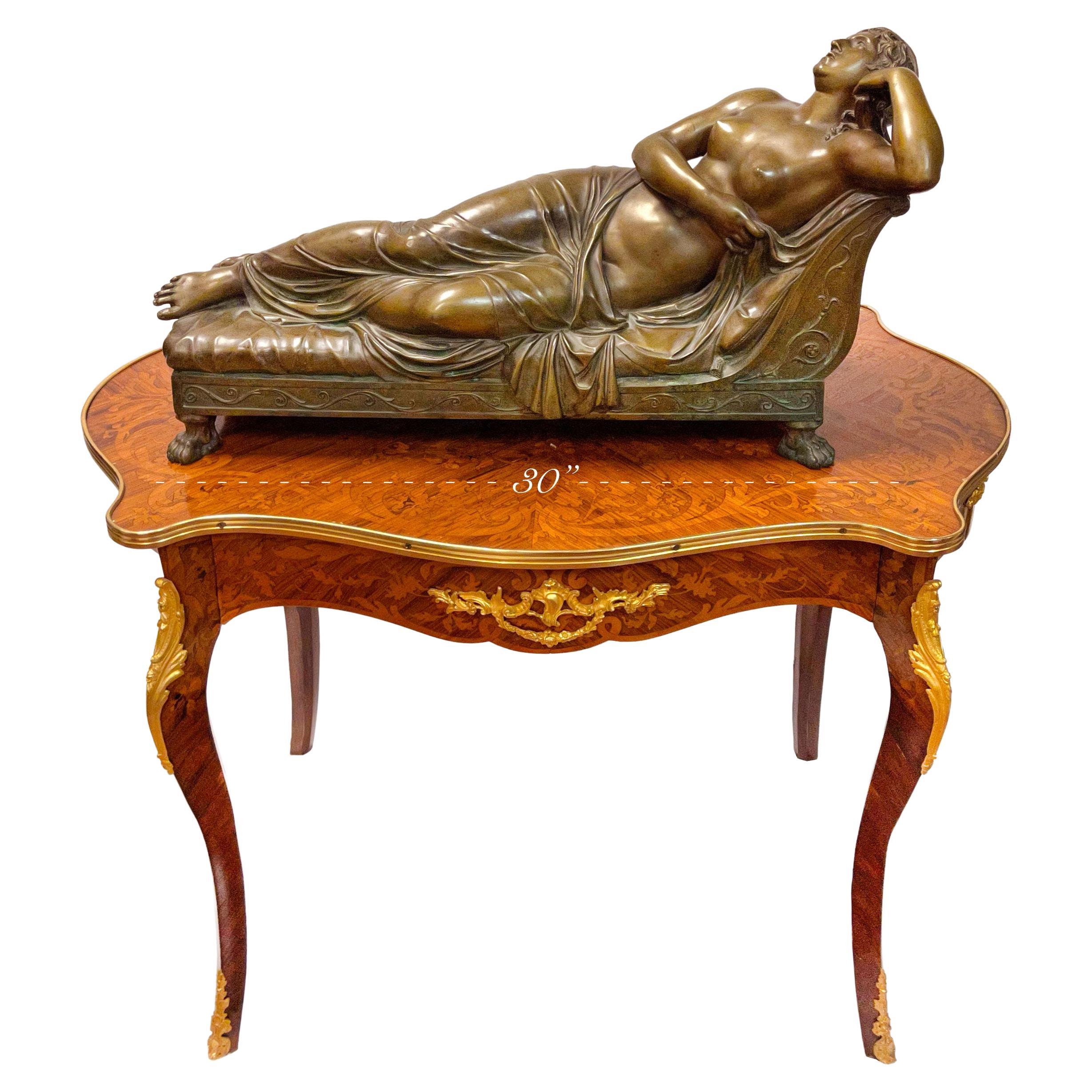 19th Century French Reclining Nude Patinated Bronze Sculpture
