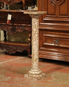19th Century French Red and Beige Marble Pedestal Column with Square Swivel Top