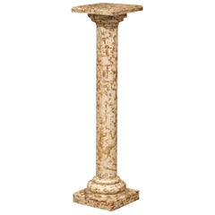 Antique 19th Century French Red and Beige Marble Pedestal Column with Square Swivel Top