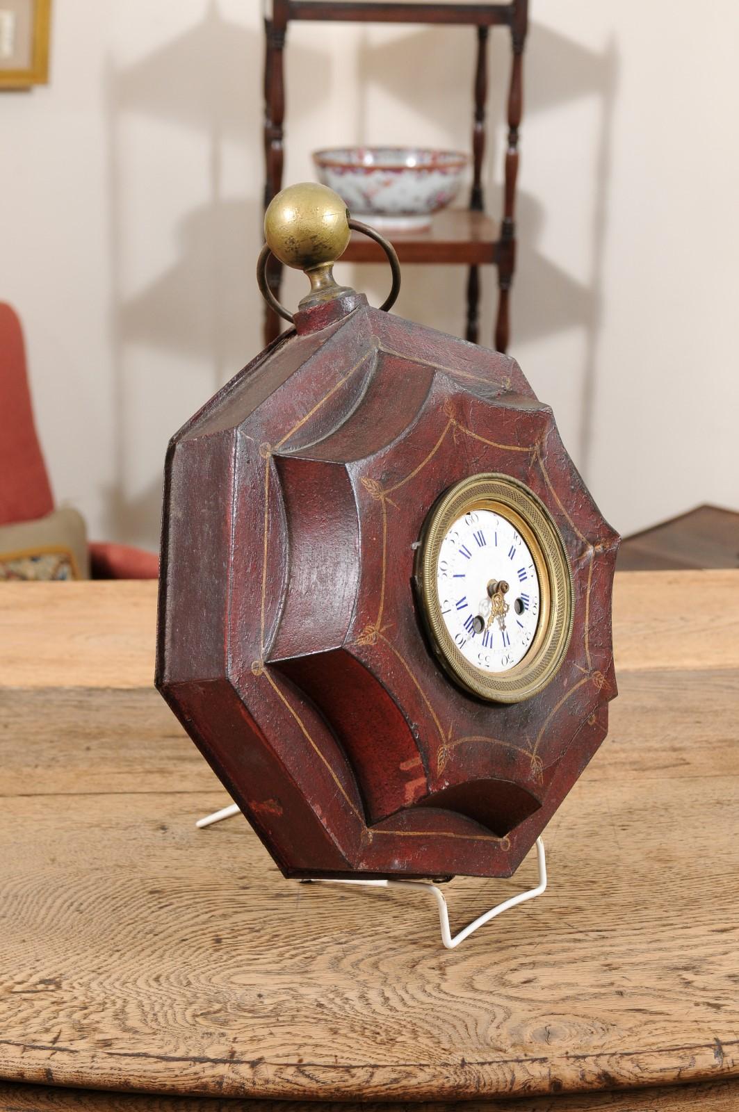  19th Century French Red Painted Tole Wall Clock In Good Condition For Sale In Atlanta, GA