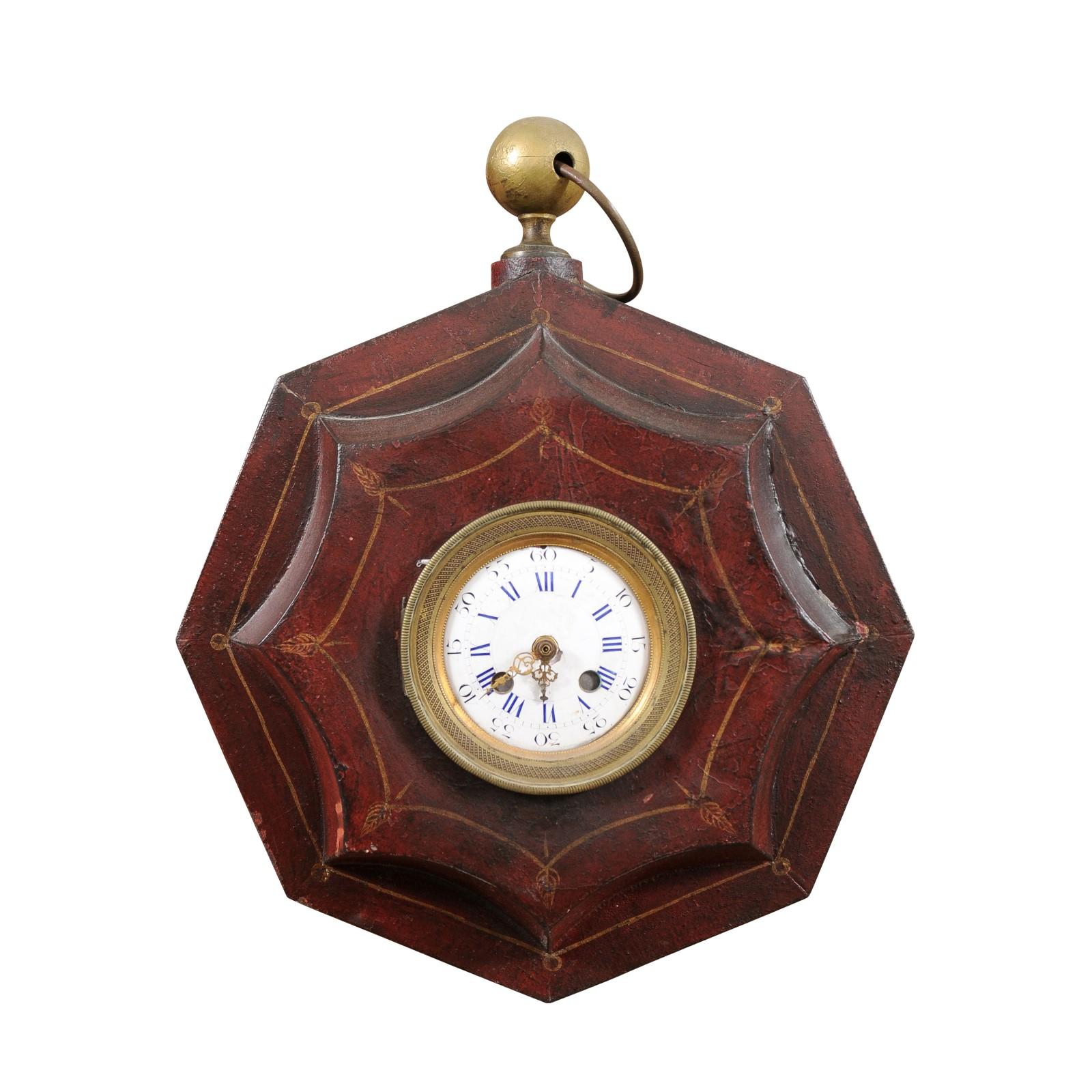  19th Century French Red Painted Tole Wall Clock For Sale 3