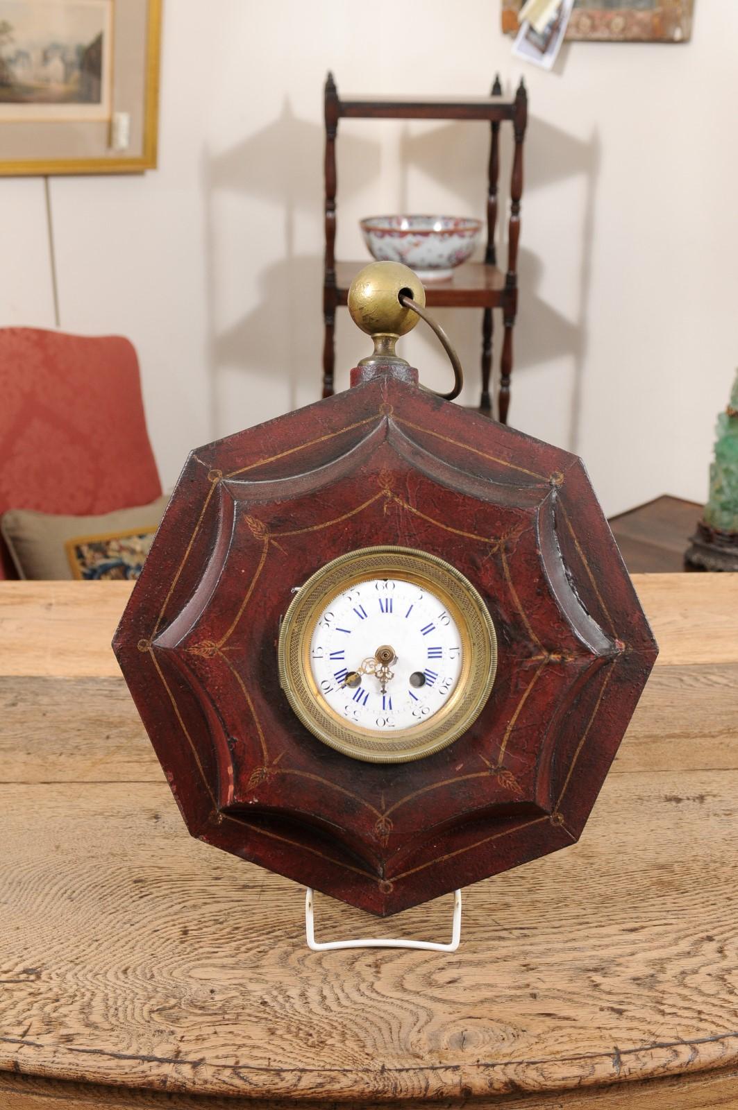  19th Century French Red Painted Tole Wall Clock For Sale 4