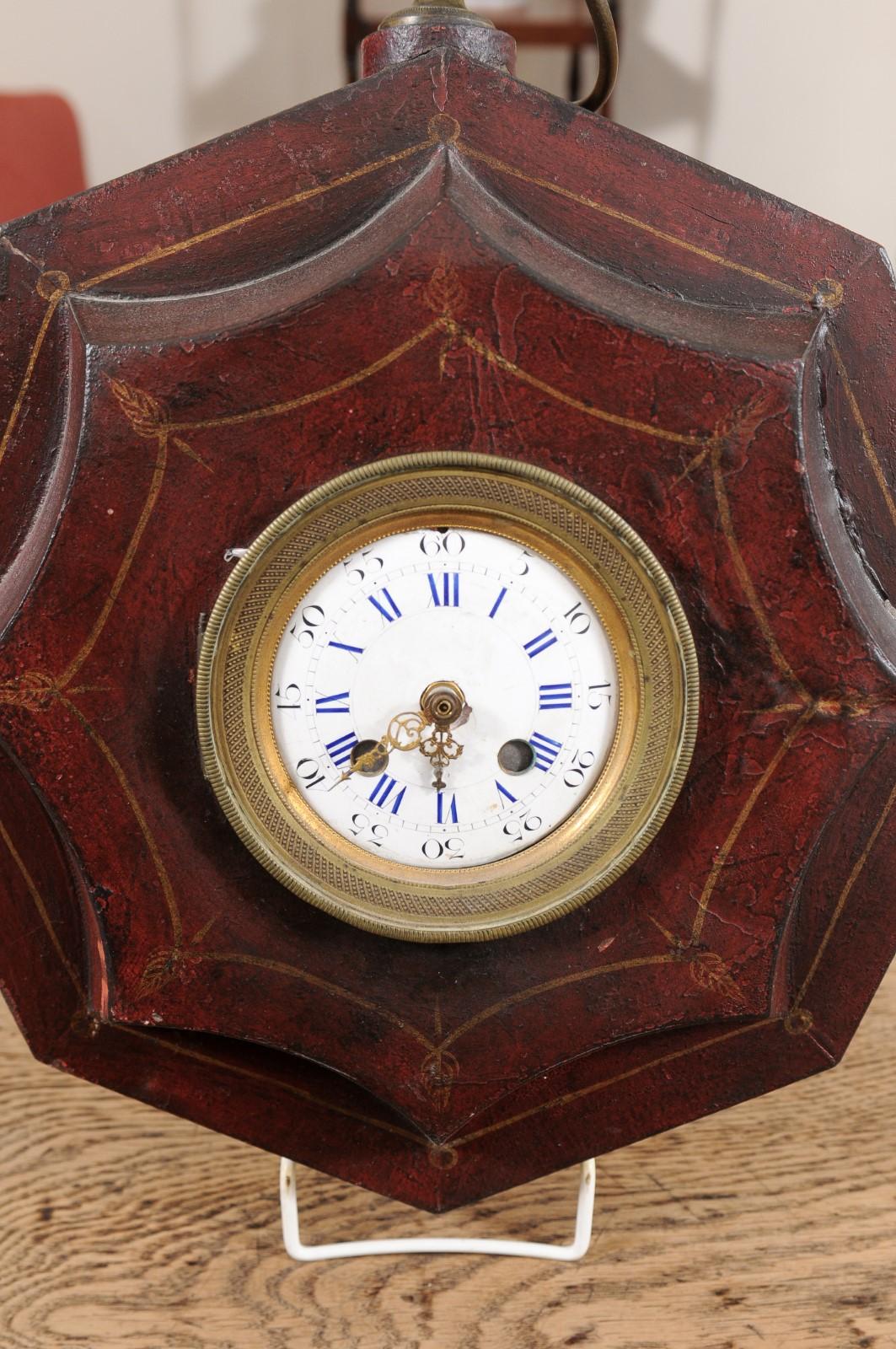  19th Century French Red Painted Tole Wall Clock For Sale 5