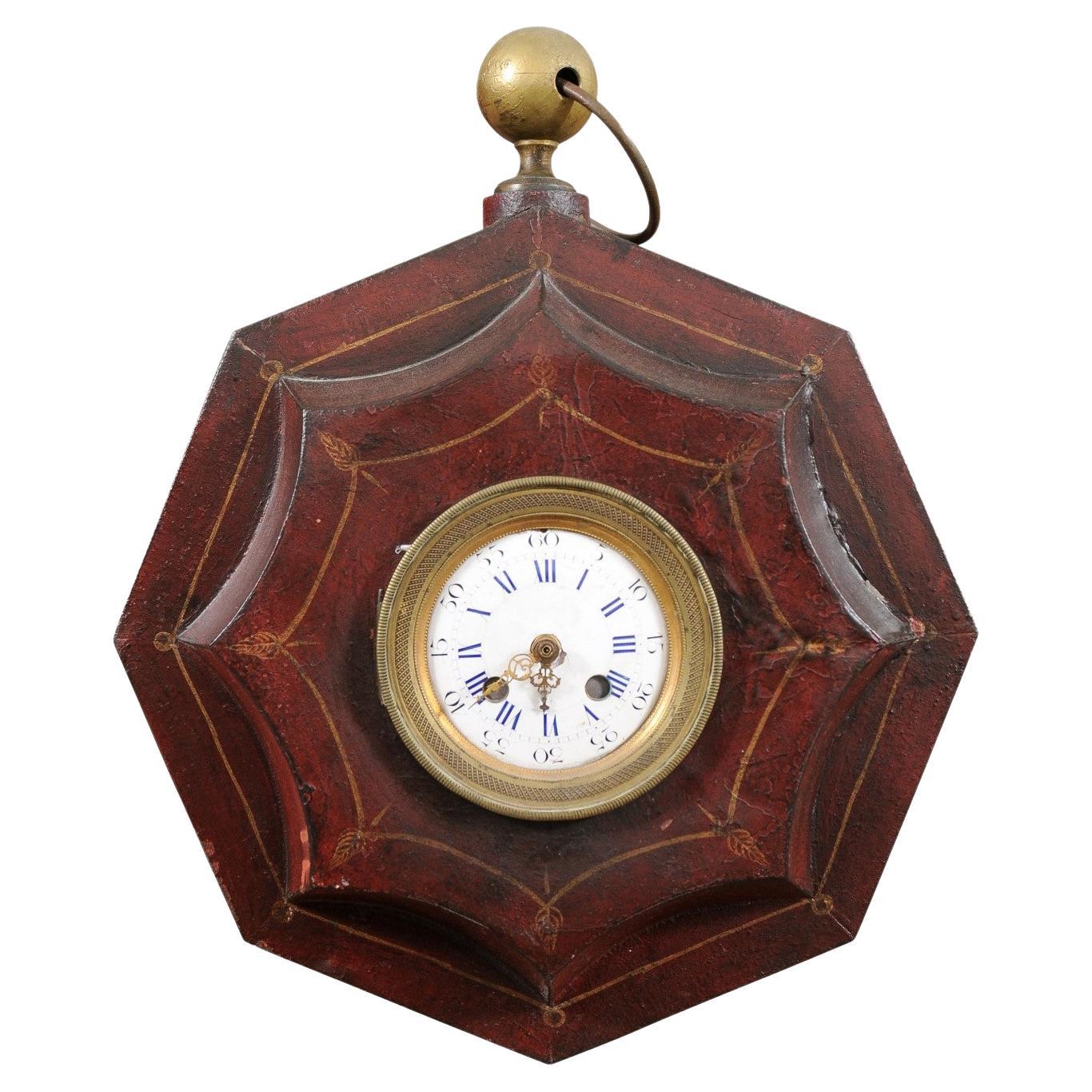  19th Century French Red Painted Tole Wall Clock For Sale