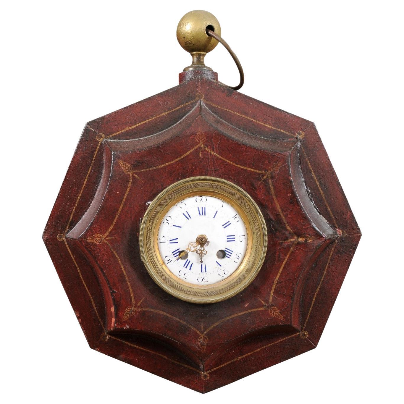 19th Century French Red Painted Tole Wall Clock