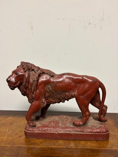 19th Century French Red Painted Zinc Striding Lion