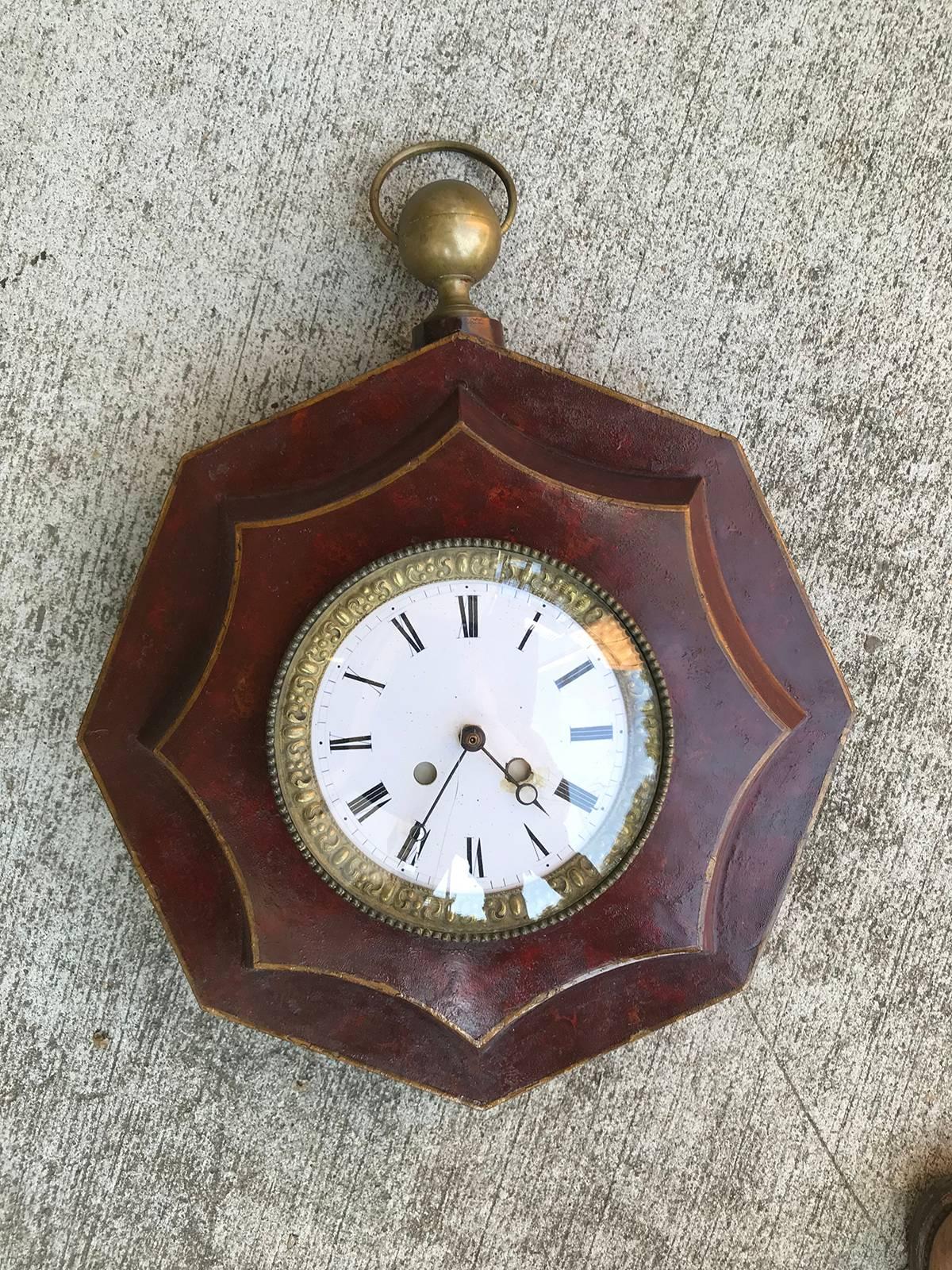 19th century French red tole clock.