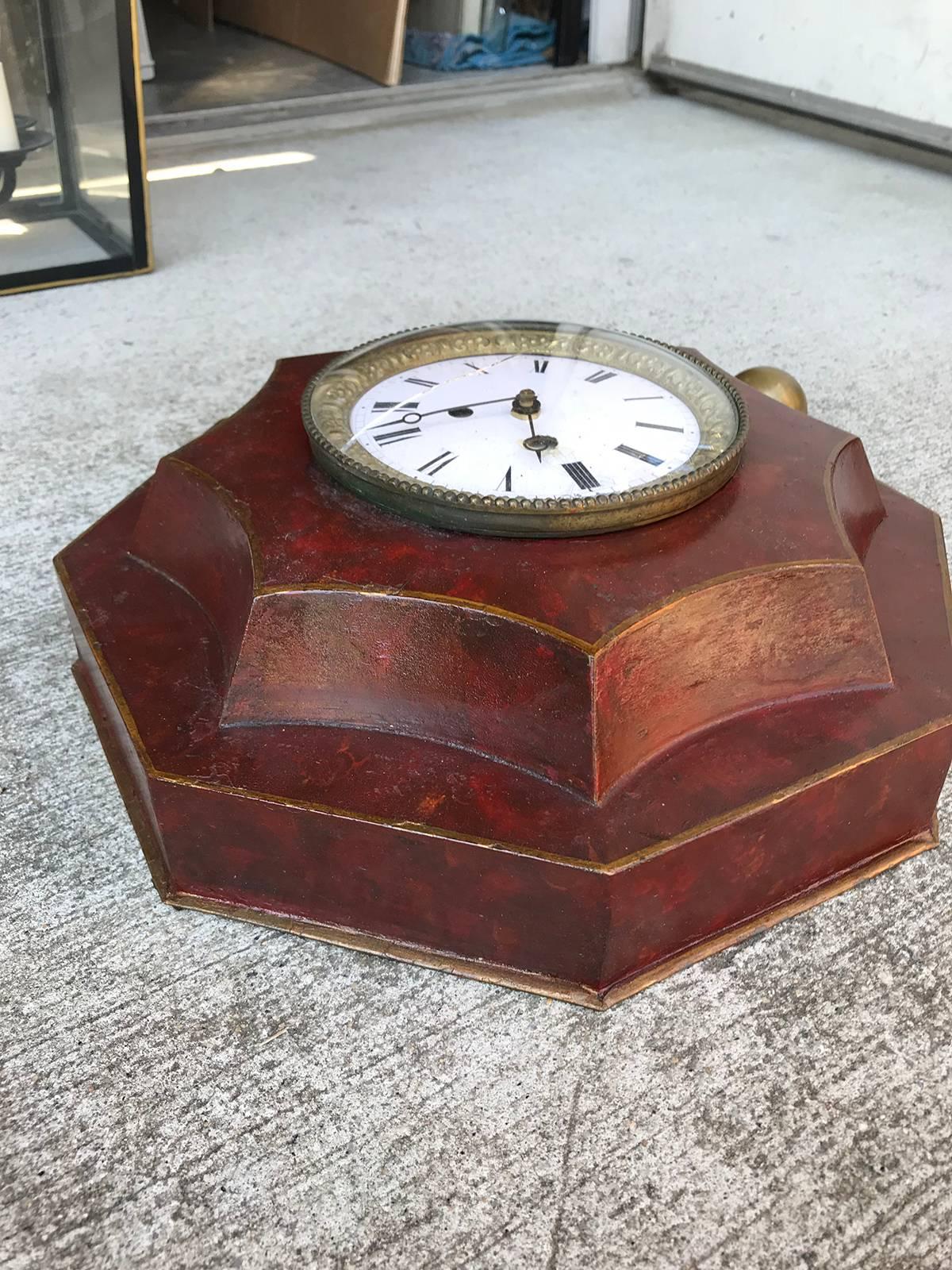 19th Century French Red Tole Clock In Good Condition In Atlanta, GA