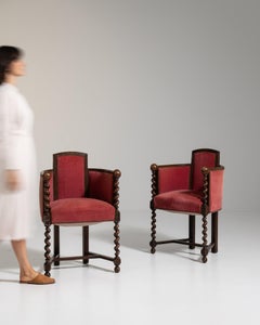 19th Century French Red Wood Armchair with Fabric Upholstery