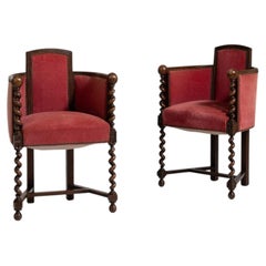 19th Century French Red Wood Armchair with Fabric Upholstery