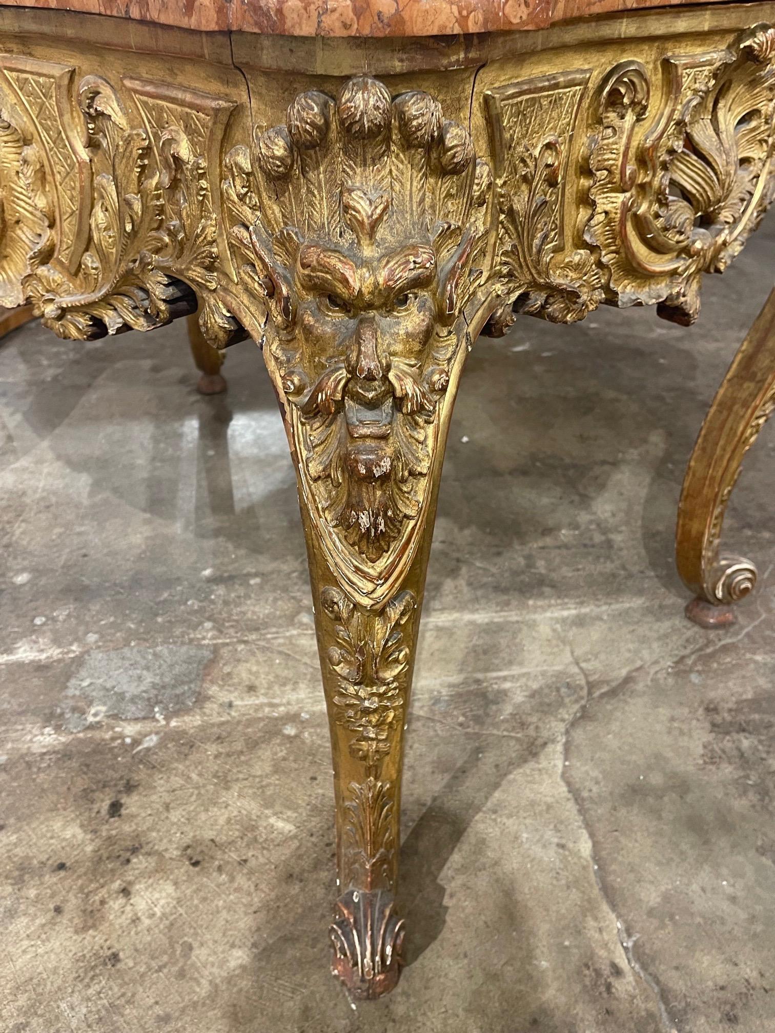 Régence 19th Century French Regence Carved and Giltwood Marble Top Center Table