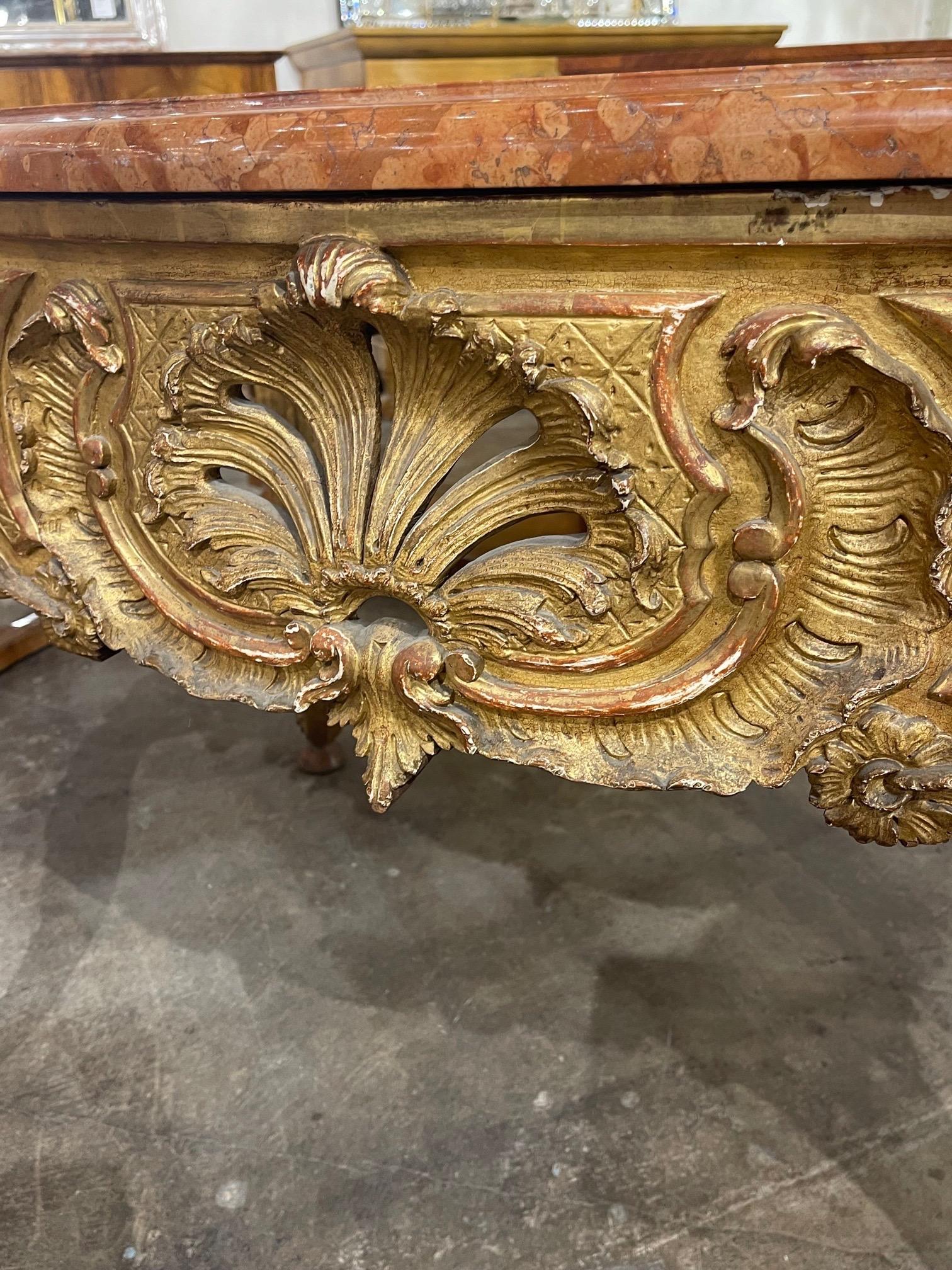 19th Century French Regence Carved and Giltwood Marble Top Center Table In Good Condition In Dallas, TX