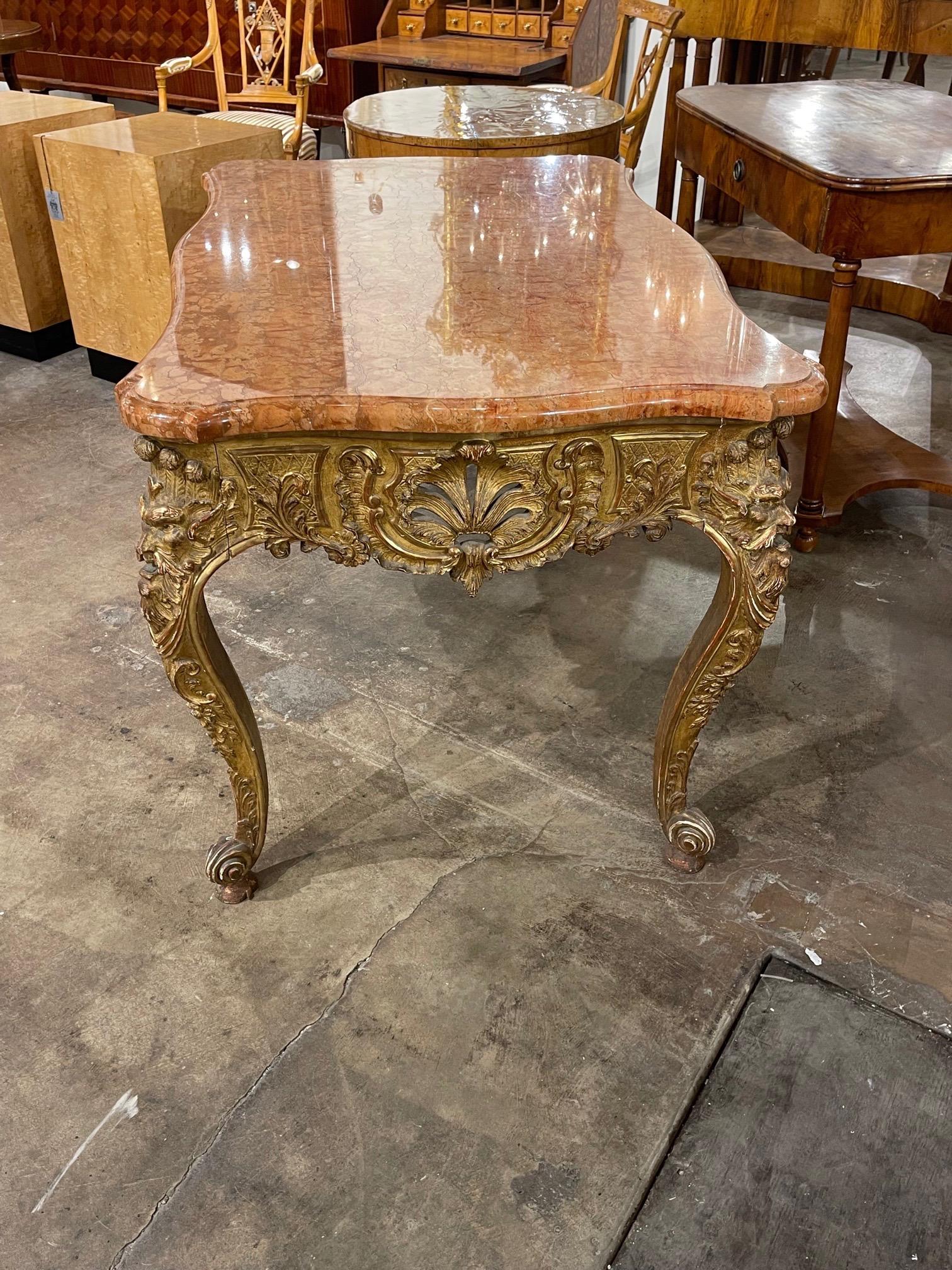 19th Century French Regence Carved and Giltwood Marble Top Center Table 2