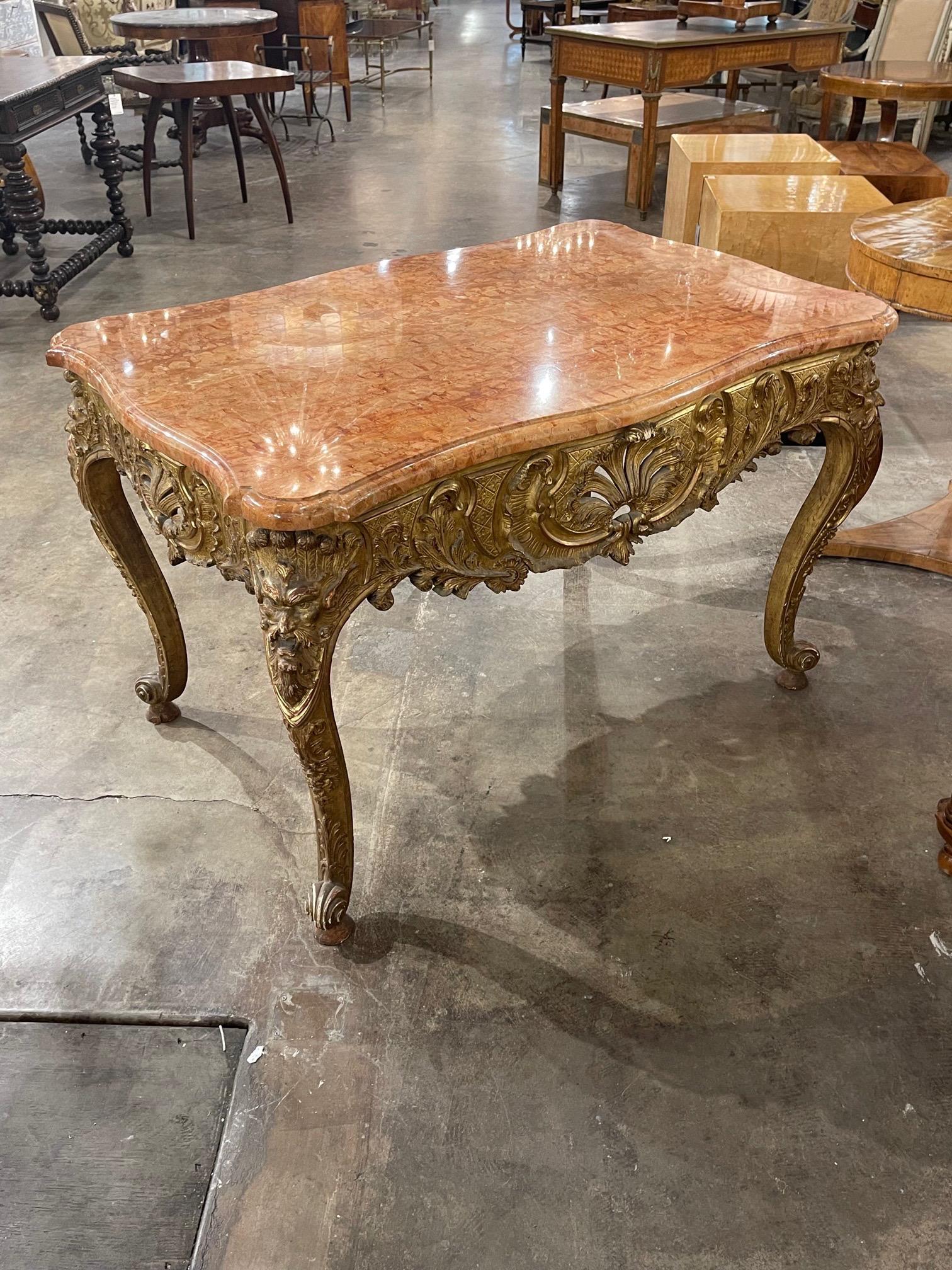 19th Century French Regence Carved and Giltwood Marble Top Center Table 3