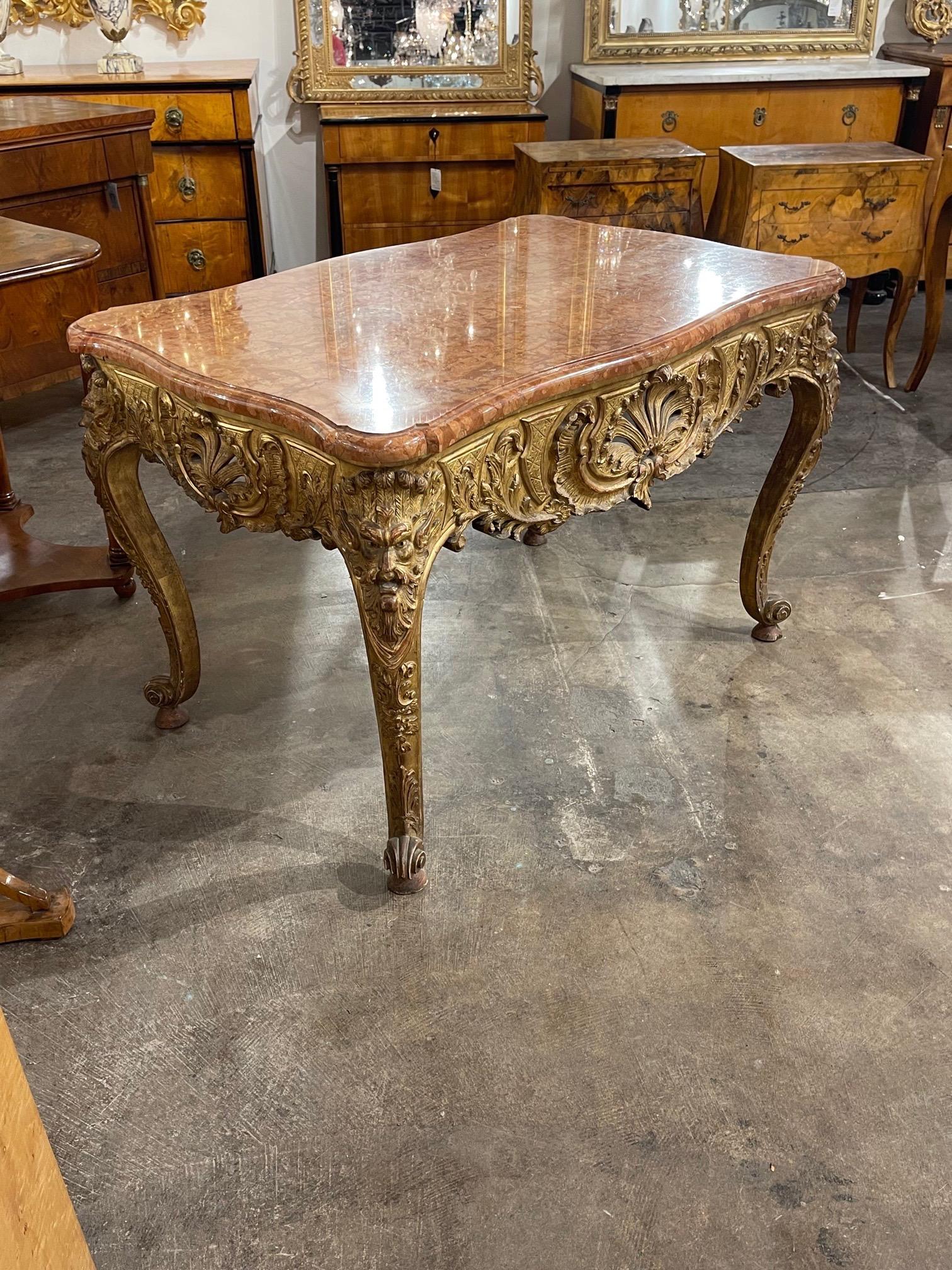 19th Century French Regence Carved and Giltwood Marble Top Center Table 4