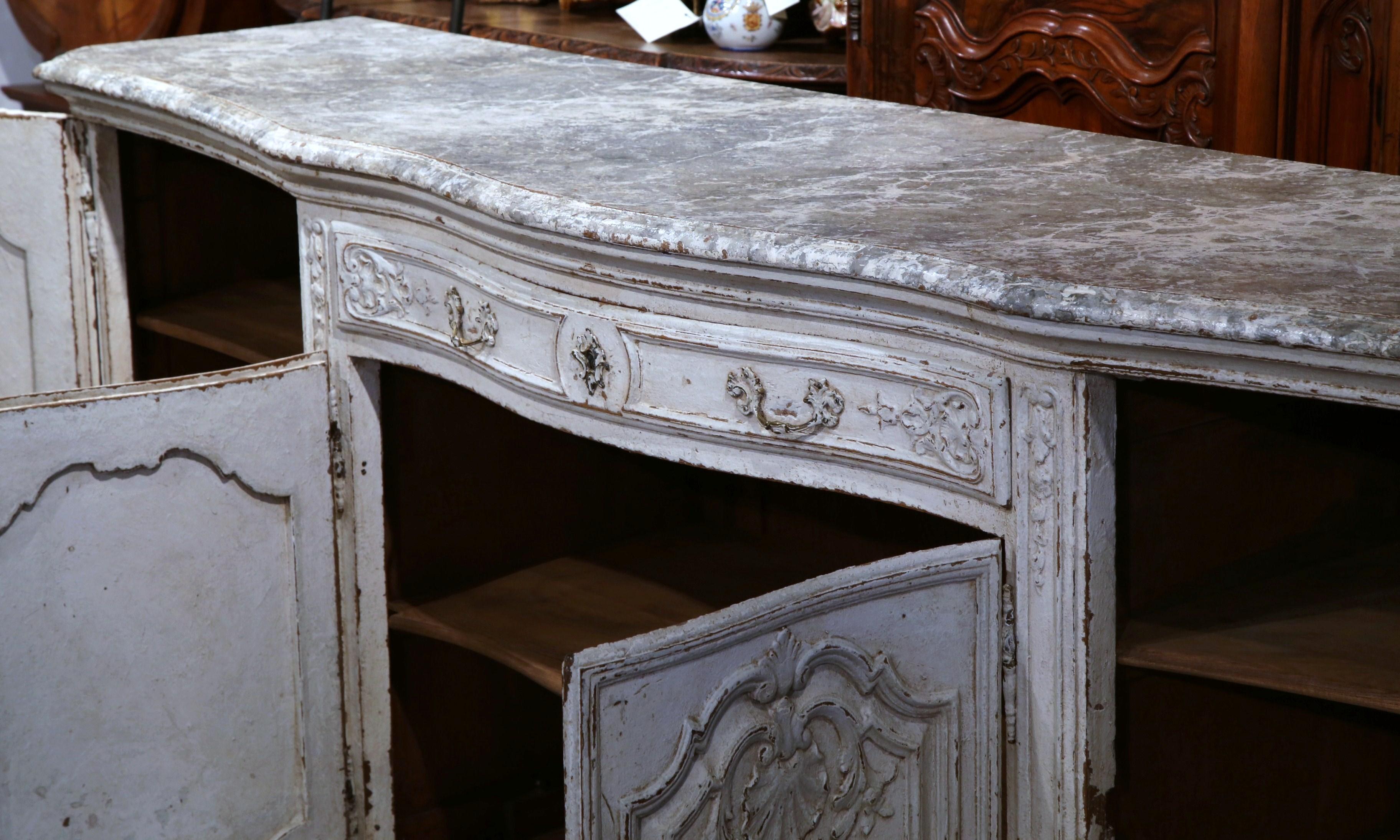 19th Century French Regence Carved Painted Four-Door Buffet with Faux Marble Top 1