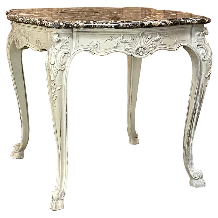 Französischer Regence-Tisch mit bemalter Marmorplatte aus dem 19. Jahrhundert