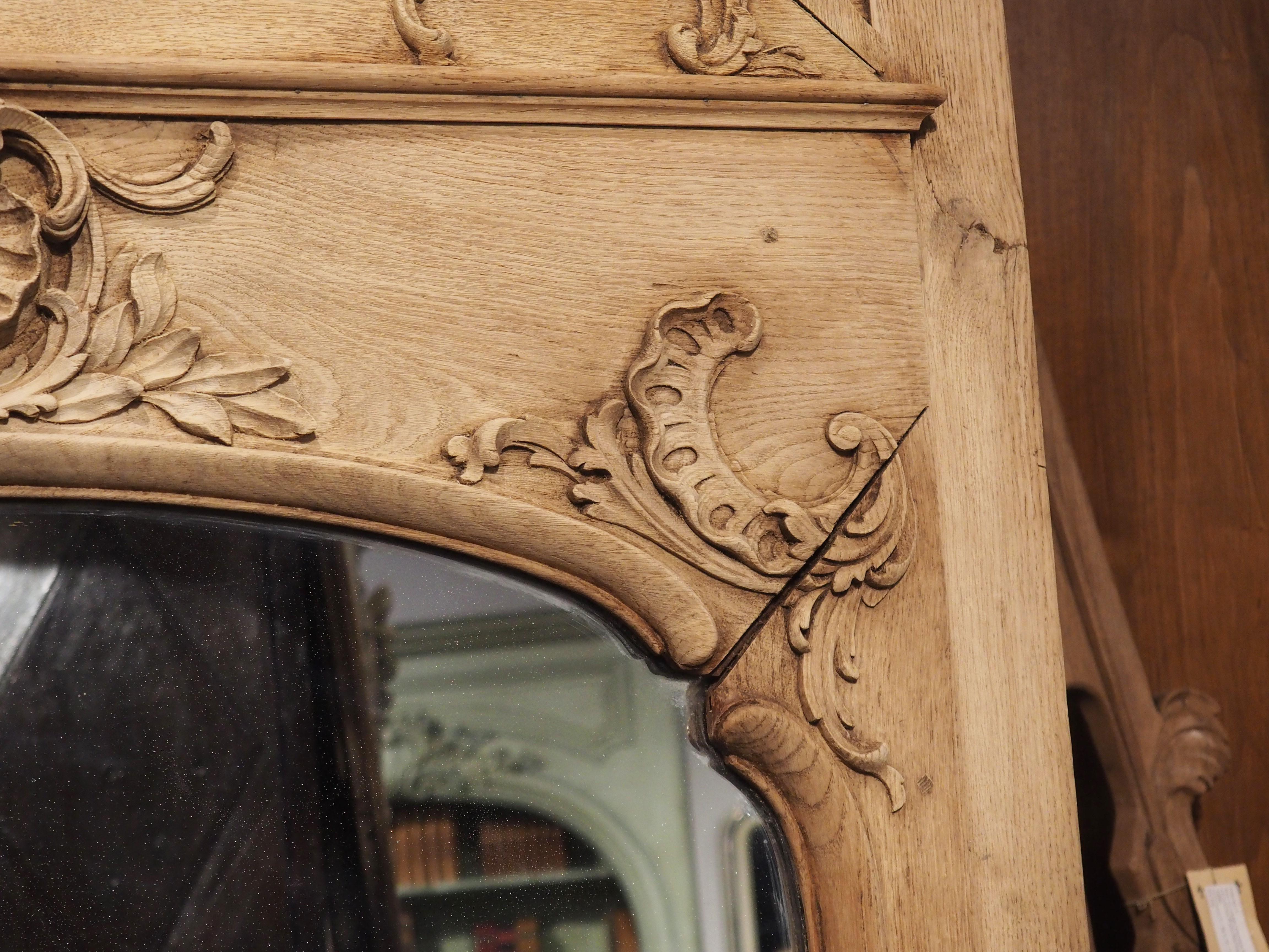 19th Century French Regence Style Bleached Oak Trumeau Mirror For Sale 4