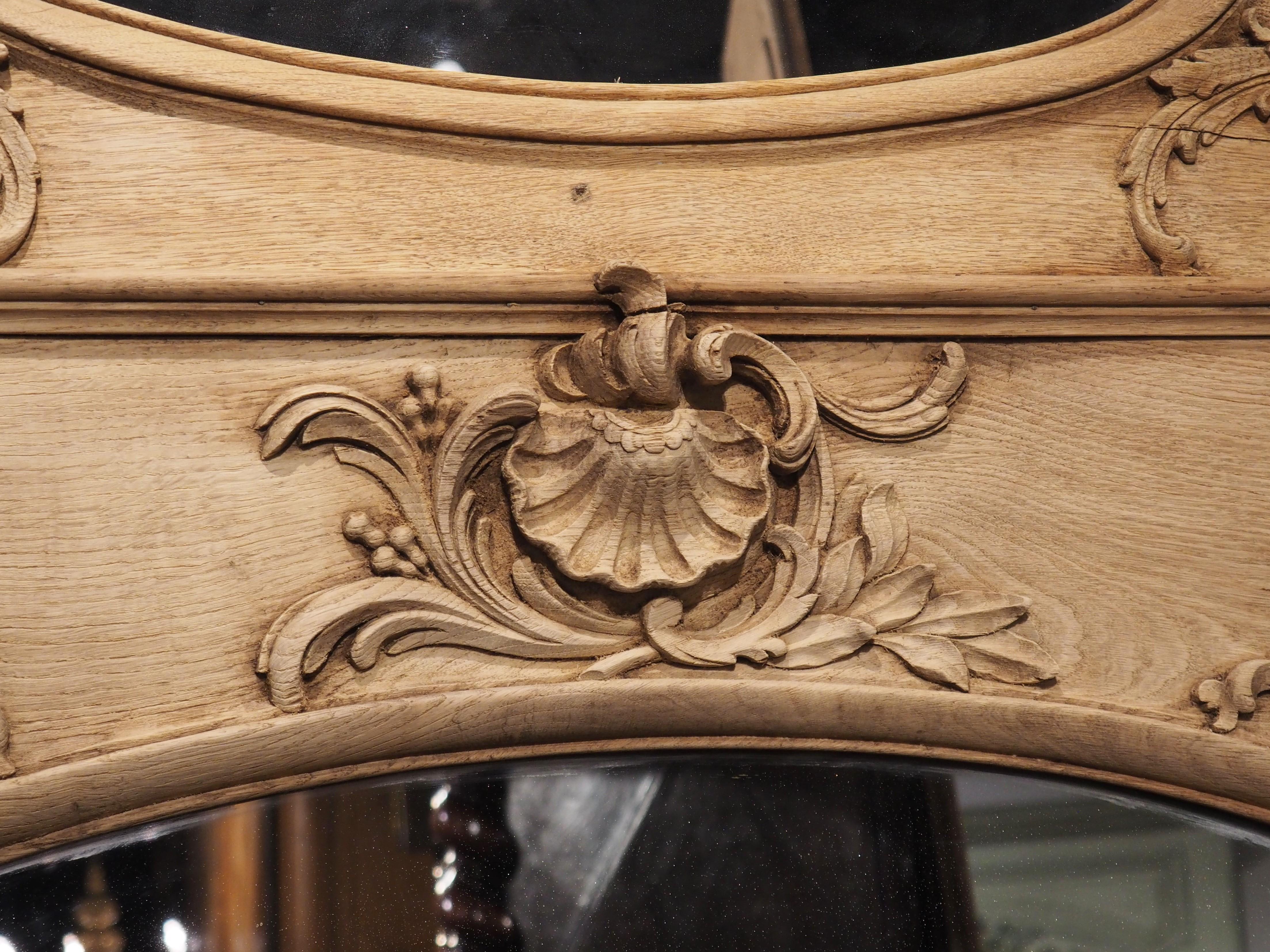 19th Century French Regence Style Bleached Oak Trumeau Mirror For Sale 5