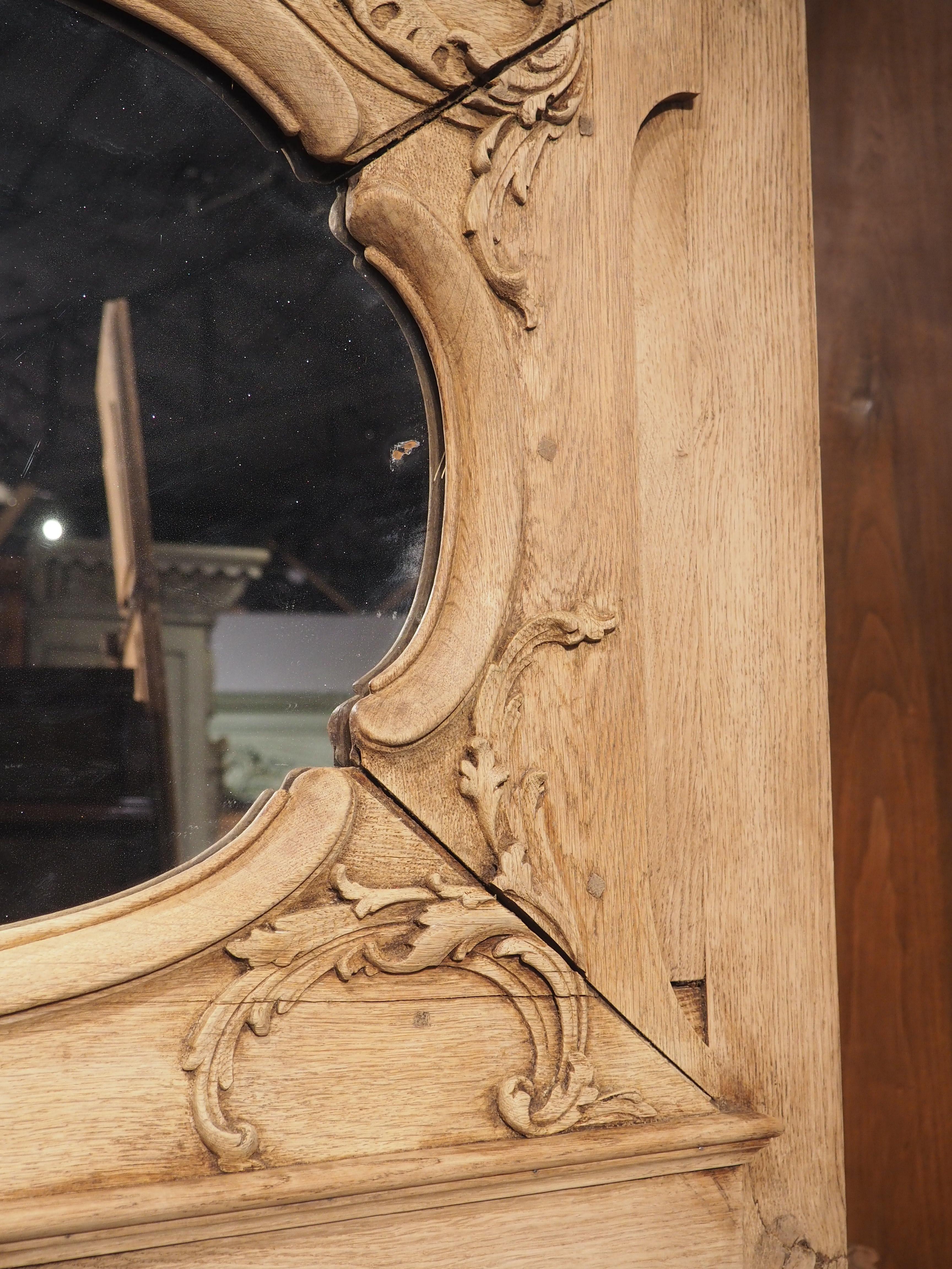 19th Century French Regence Style Bleached Oak Trumeau Mirror For Sale 11