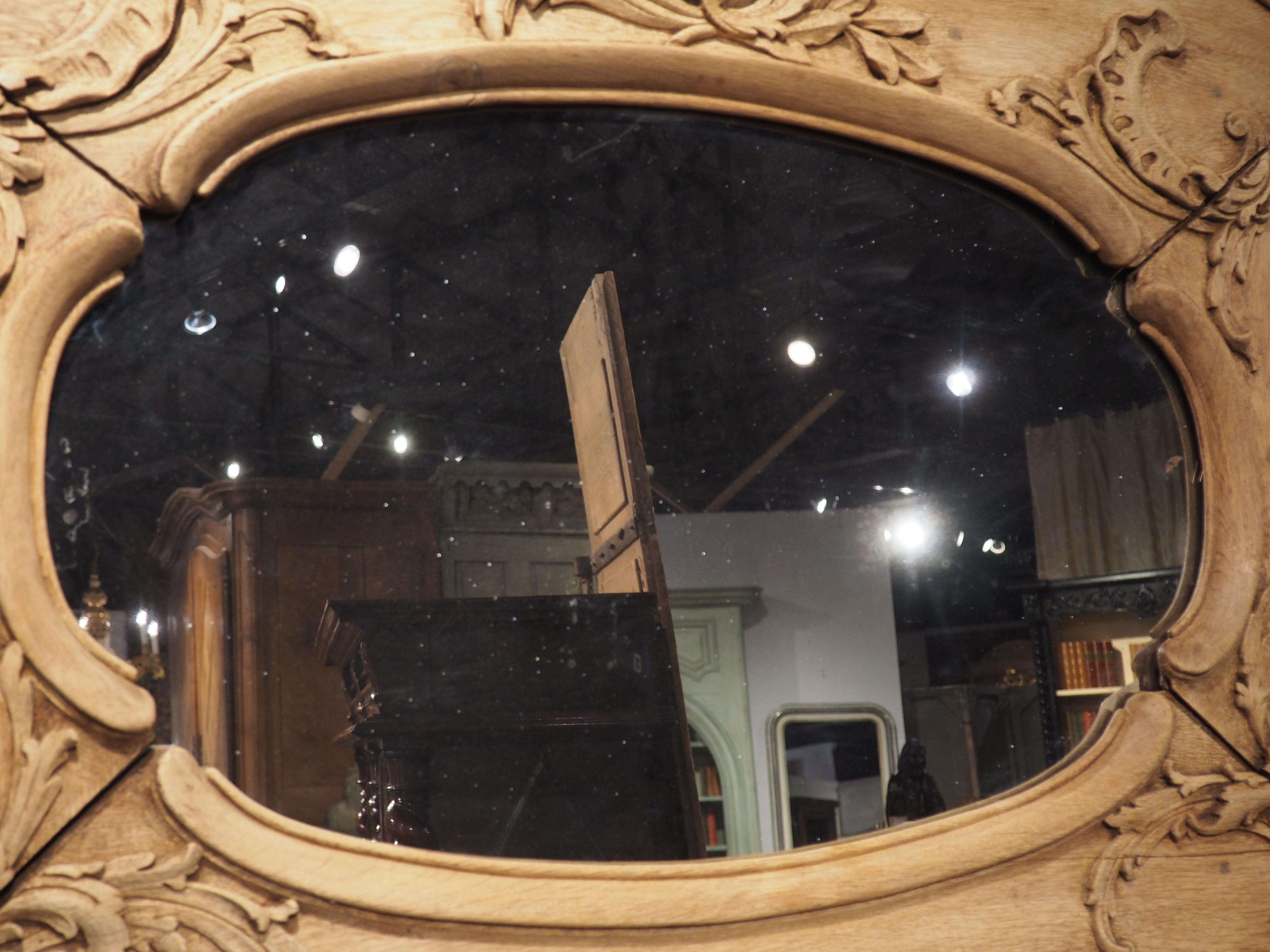 19th Century French Regence Style Bleached Oak Trumeau Mirror For Sale 11