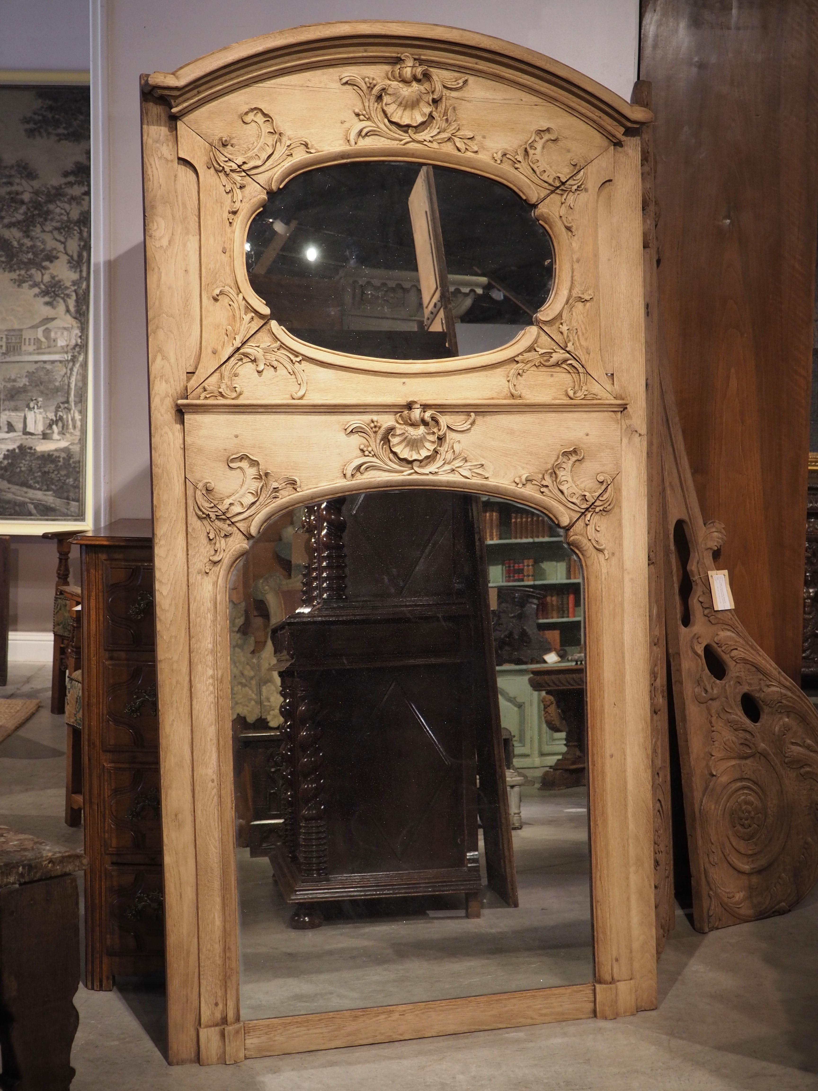 19th Century French Regence Style Bleached Oak Trumeau Mirror For Sale 14