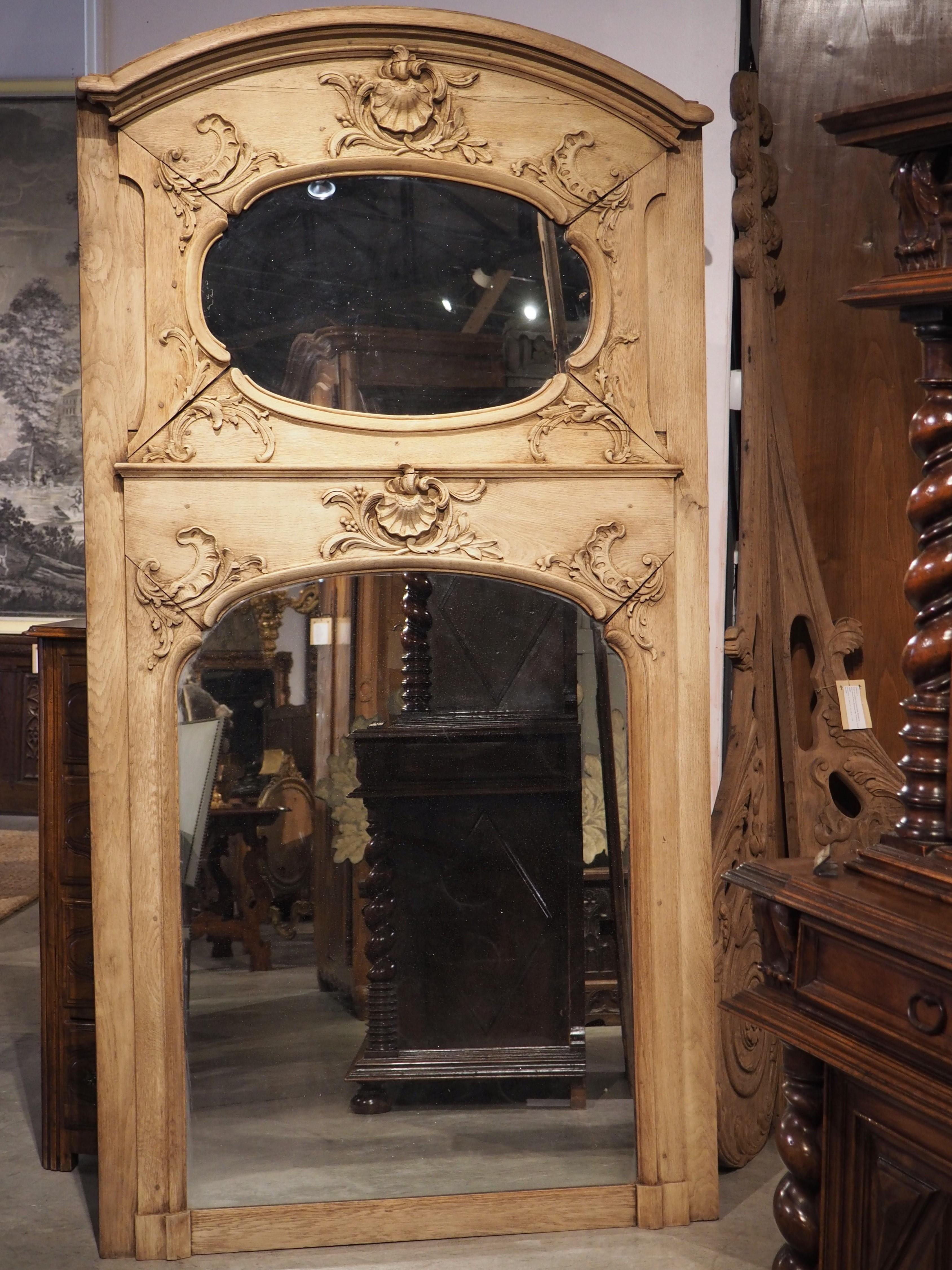19th Century French Regence Style Bleached Oak Trumeau Mirror In Good Condition For Sale In Dallas, TX
