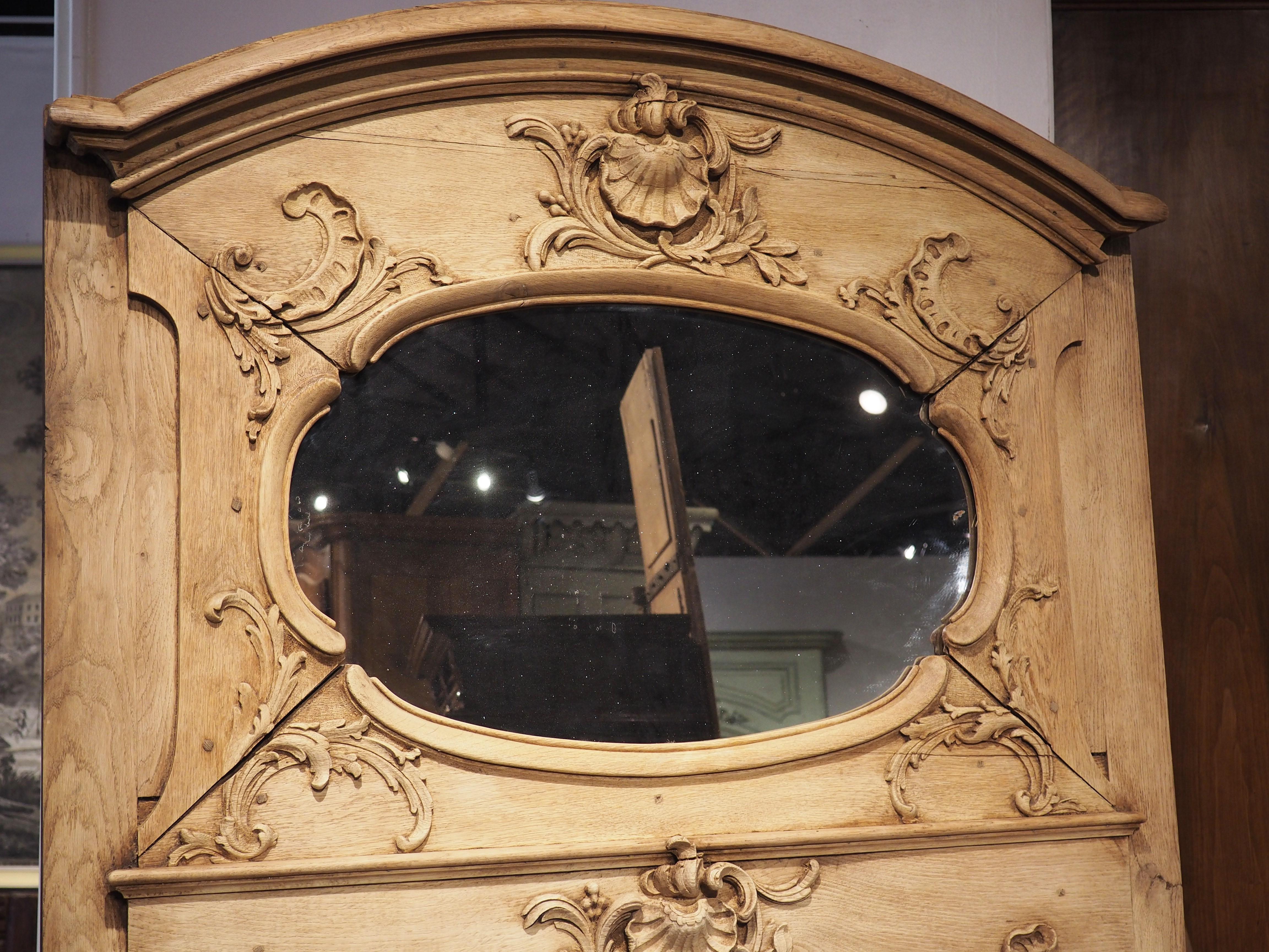 Late 19th Century 19th Century French Regence Style Bleached Oak Trumeau Mirror For Sale