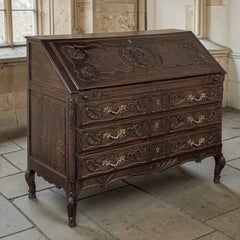 19th Century French Régence Style Carved Oak Secretary Desk