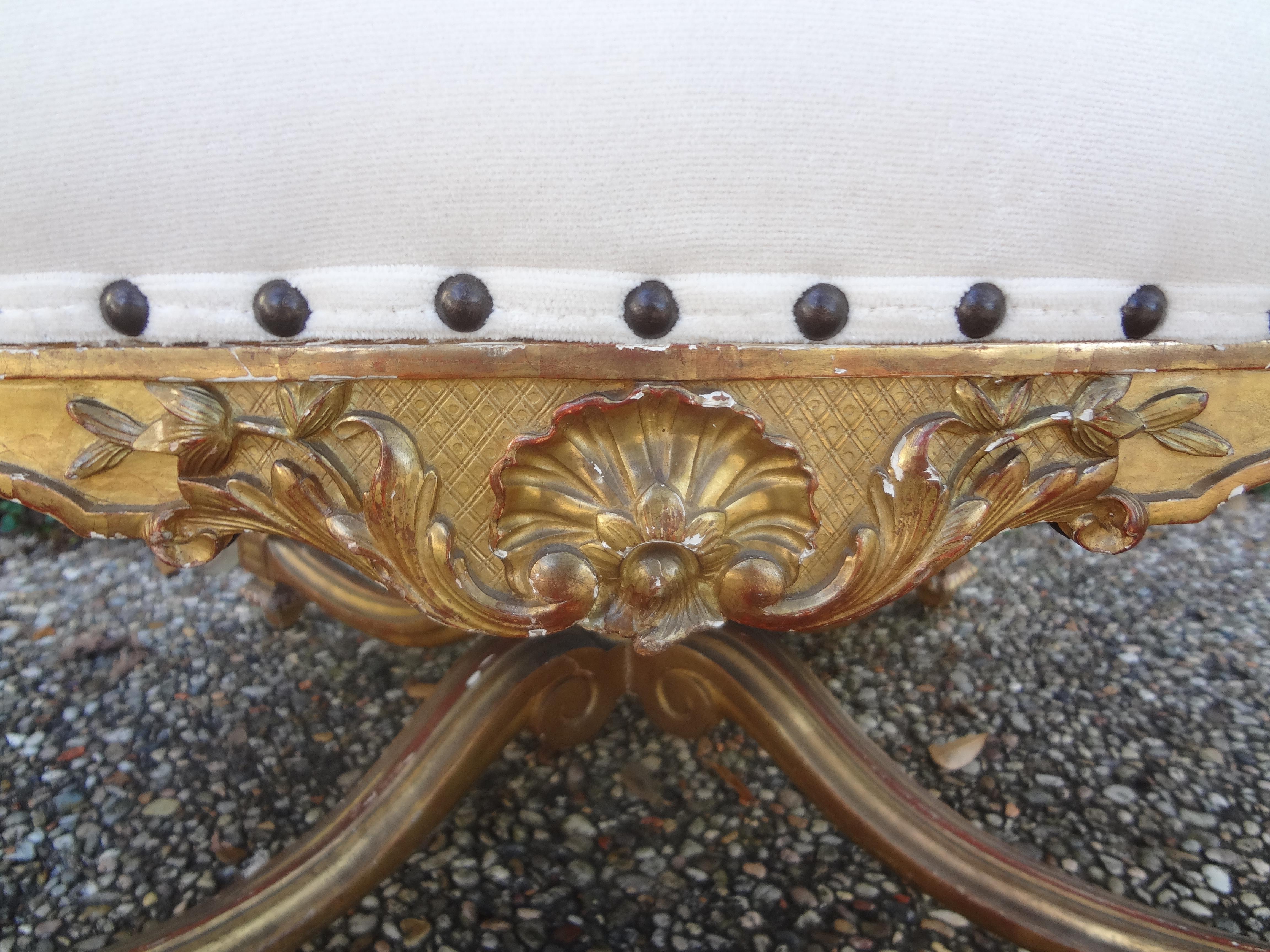 19th Century French Regence Style Giltwood Bench In Good Condition For Sale In Houston, TX