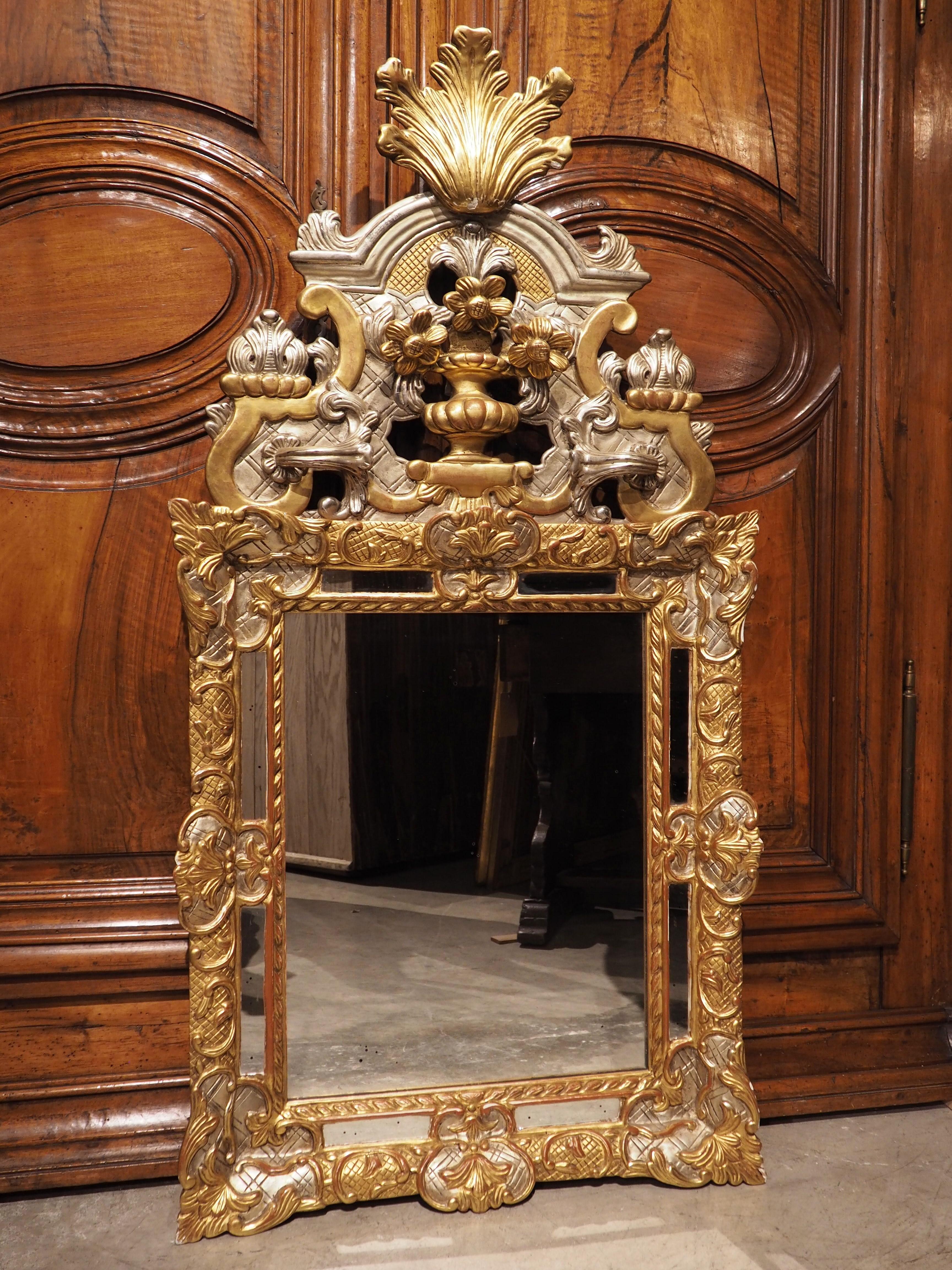 19th Century French Regence Style Silver and Gold Leaf Mirror 