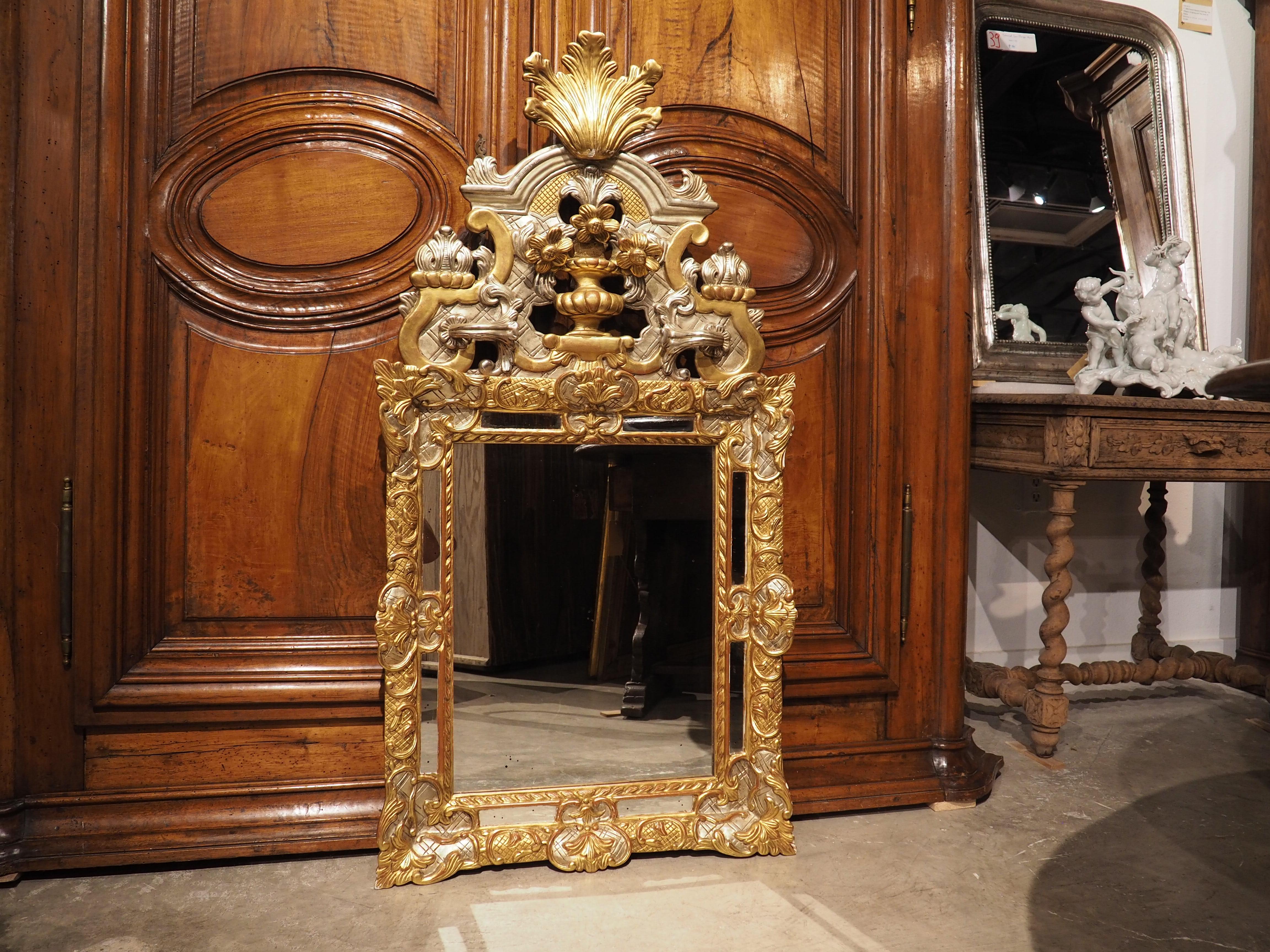 19th Century French Regence Style Silver and Gold Leaf Mirror 