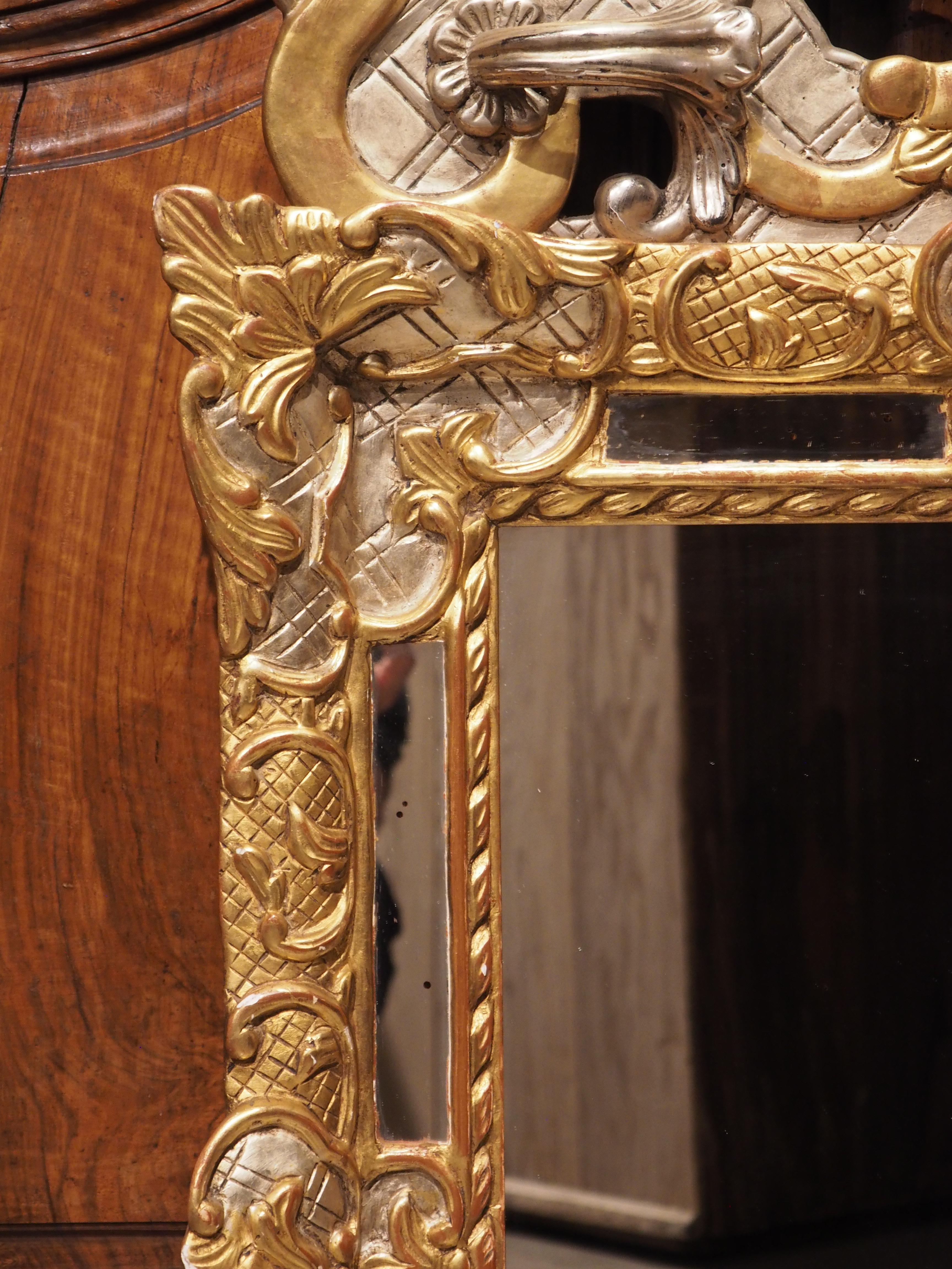 Louis XIV 19th Century French Regence Style Silver and Gold Leaf Mirror 