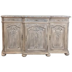 Antique 19th Century French Regence Whitewashed Marble-Top Buffet