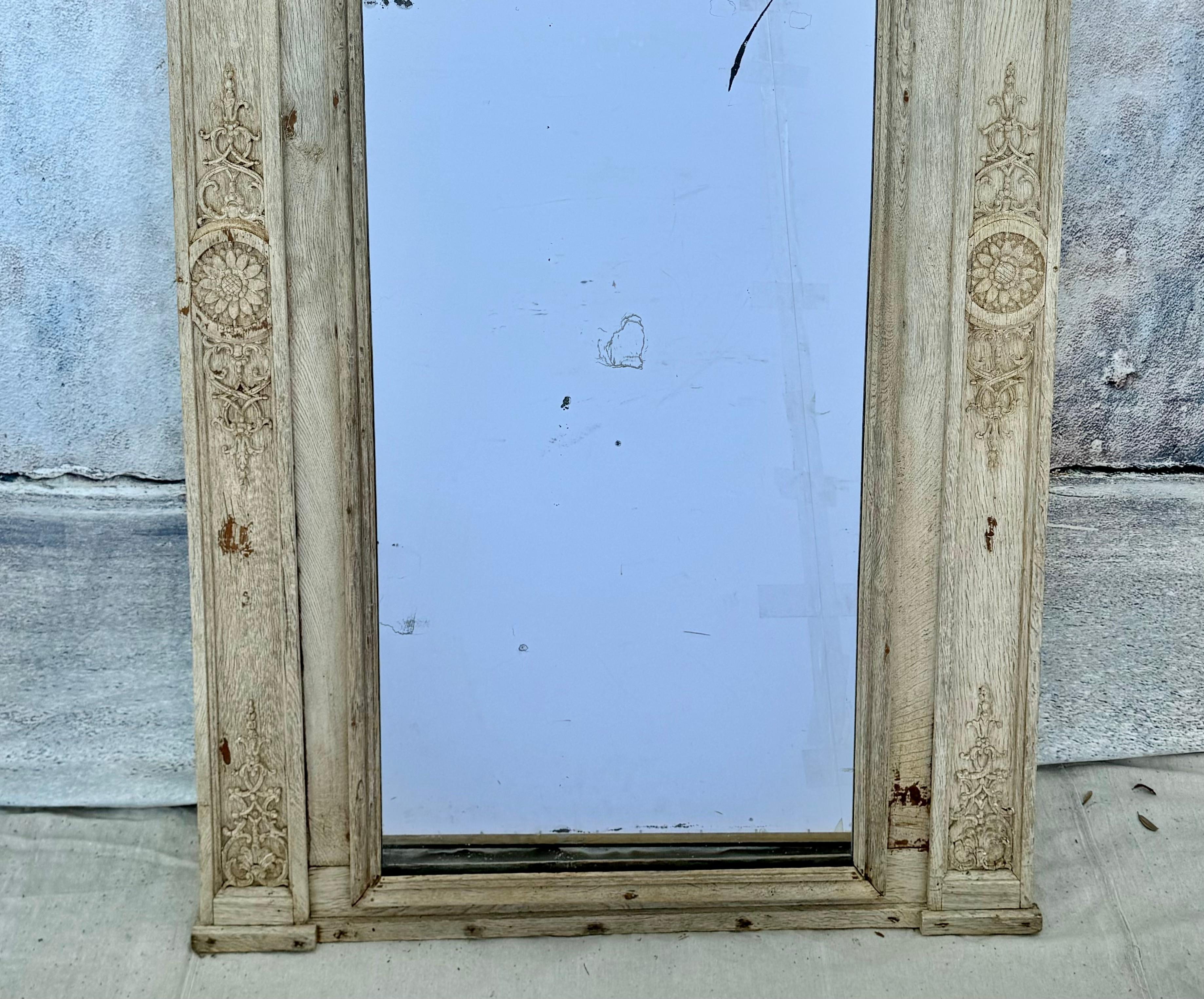 19th Century French Regency Bleached Oak Trumeau Mirror 1