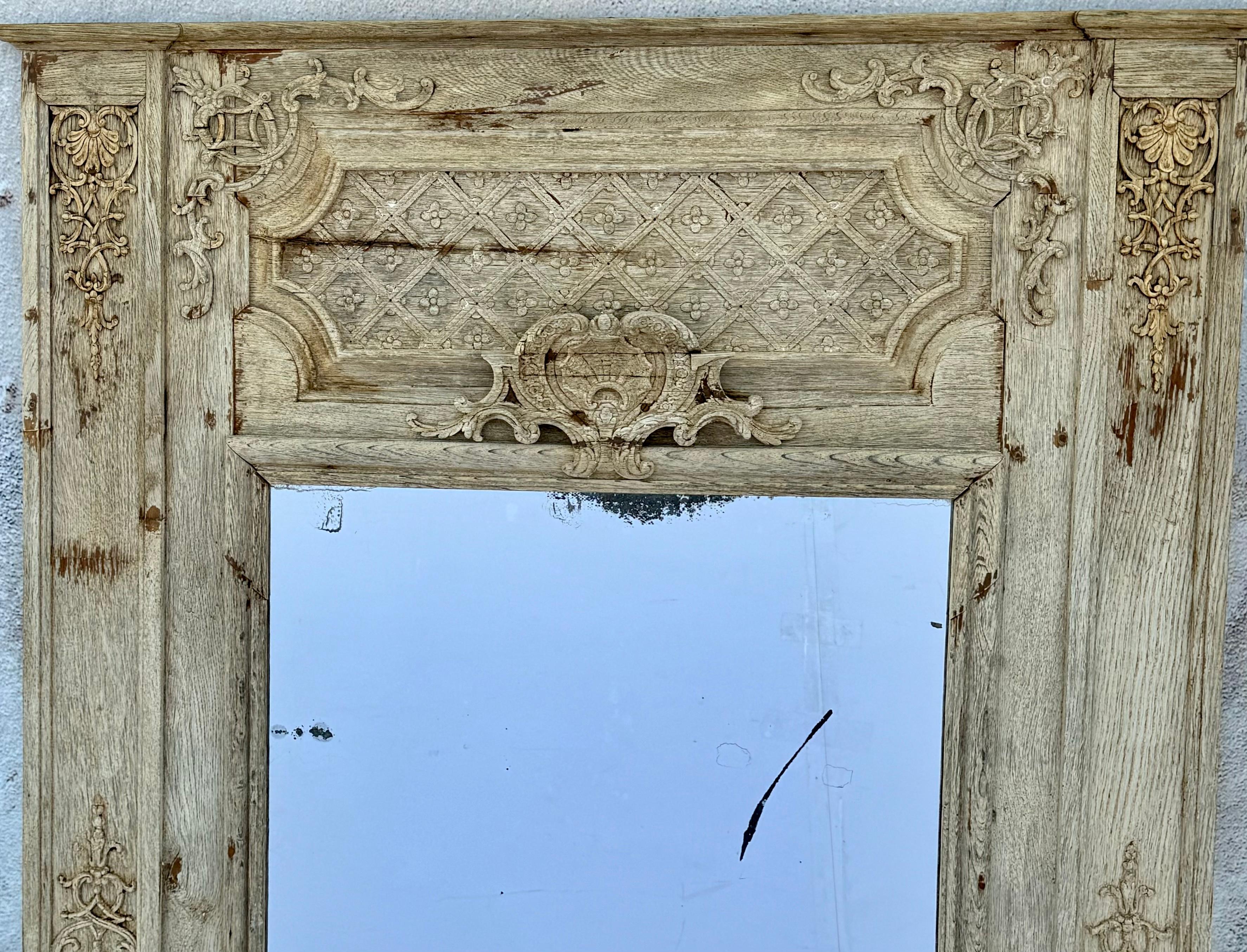 19th Century French Regency Bleached Oak Trumeau Mirror 2