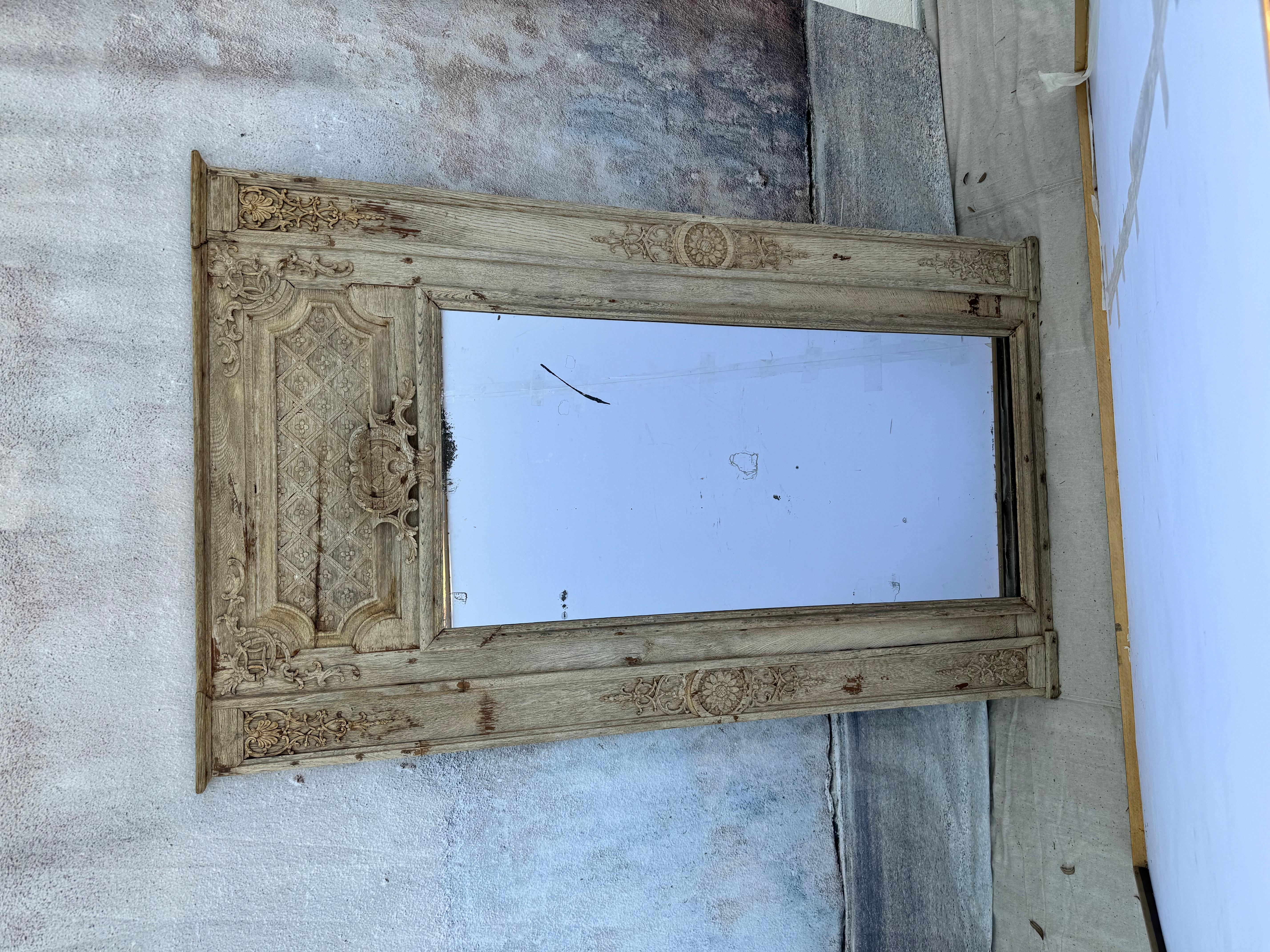 19th Century French Regency Bleached Oak Trumeau Mirror 4