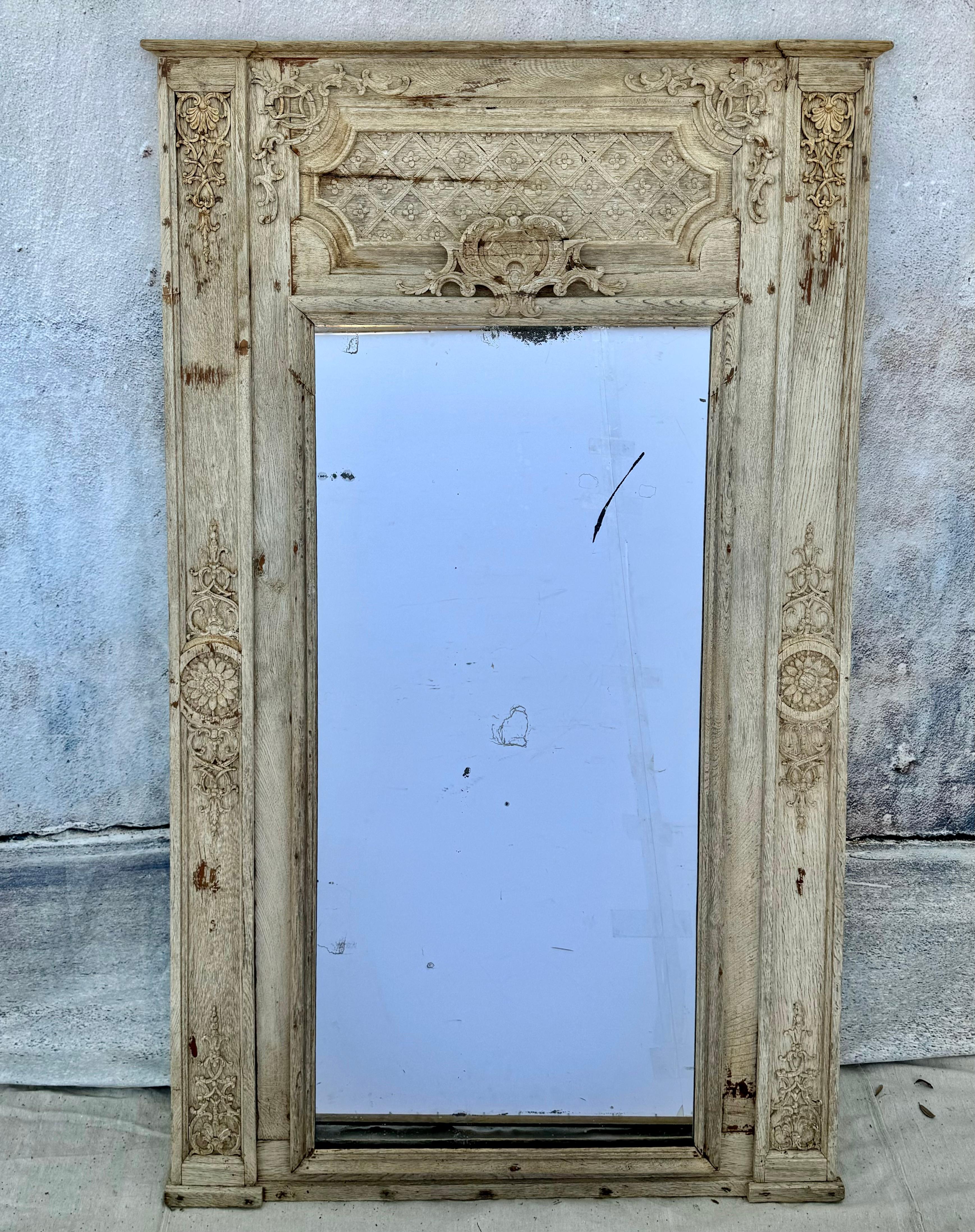 19th Century French Regency Bleached Oak Trumeau Mirror 5