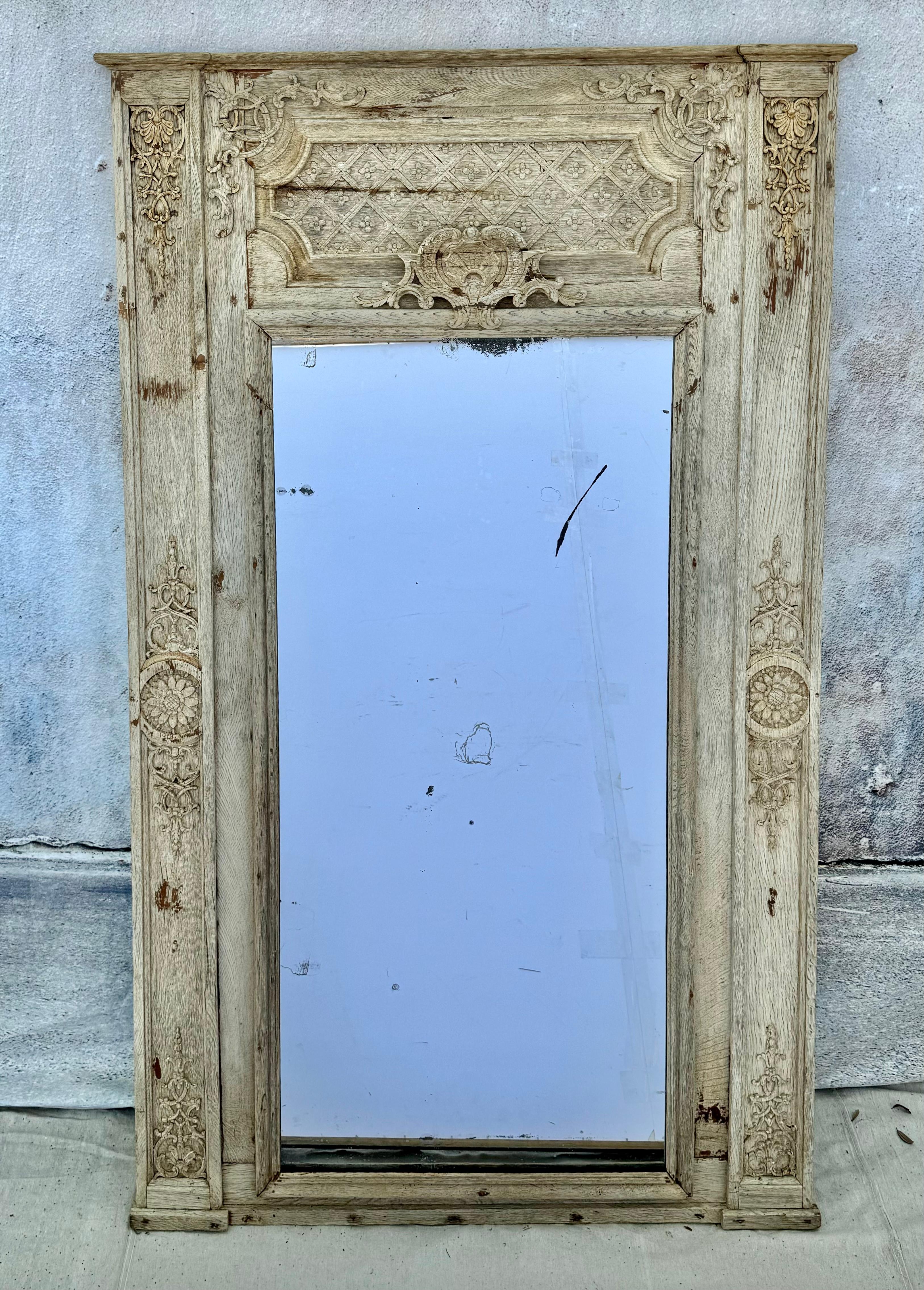 19th Century French Regency Bleached Oak Trumeau Mirror 6