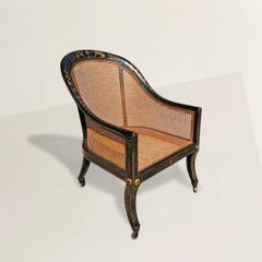 19th Century French Regency Gilt-Painted and Caned Tub Chair