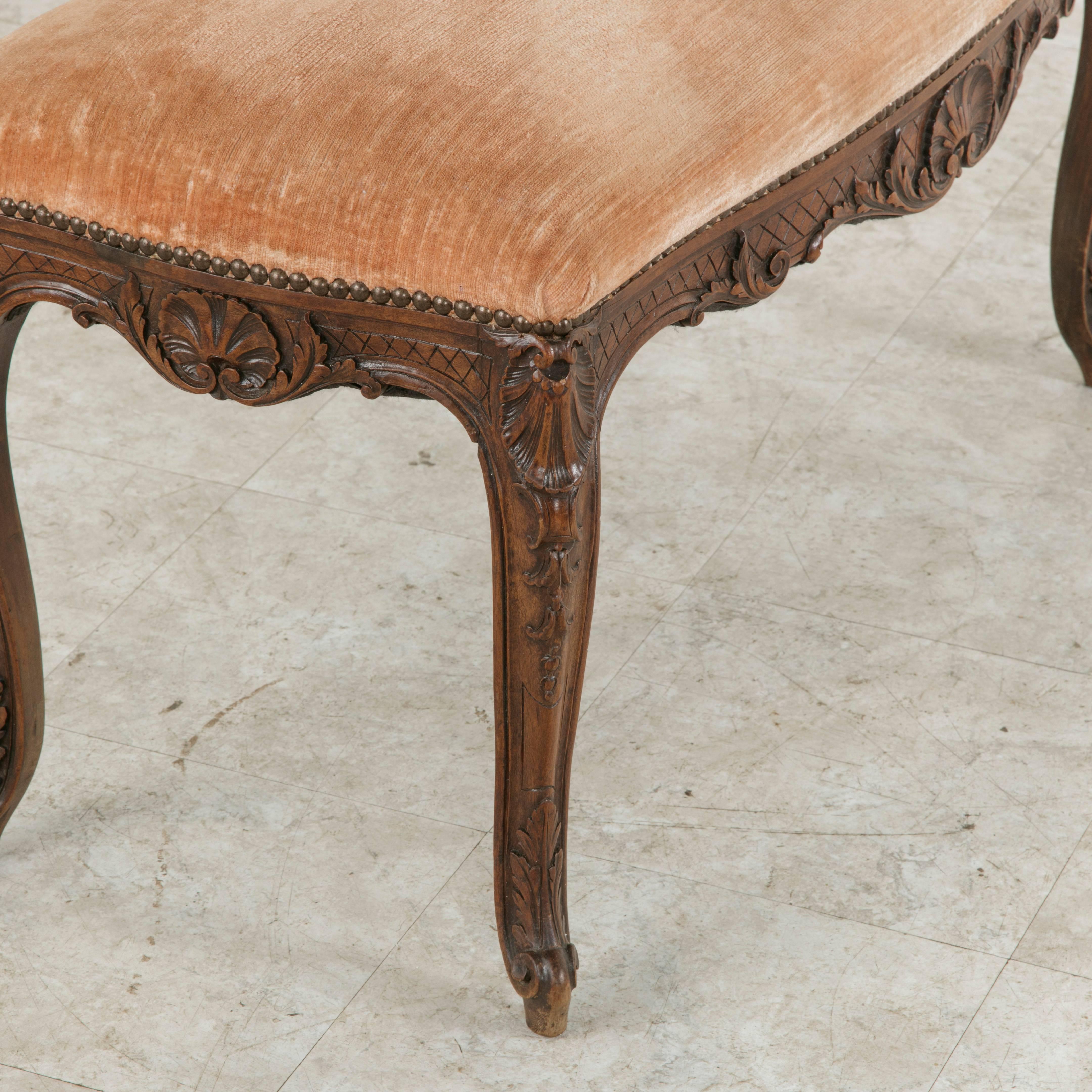 19th Century French Regency Style Hand-Carved Walnut Piano Bench Banquette Stool 5