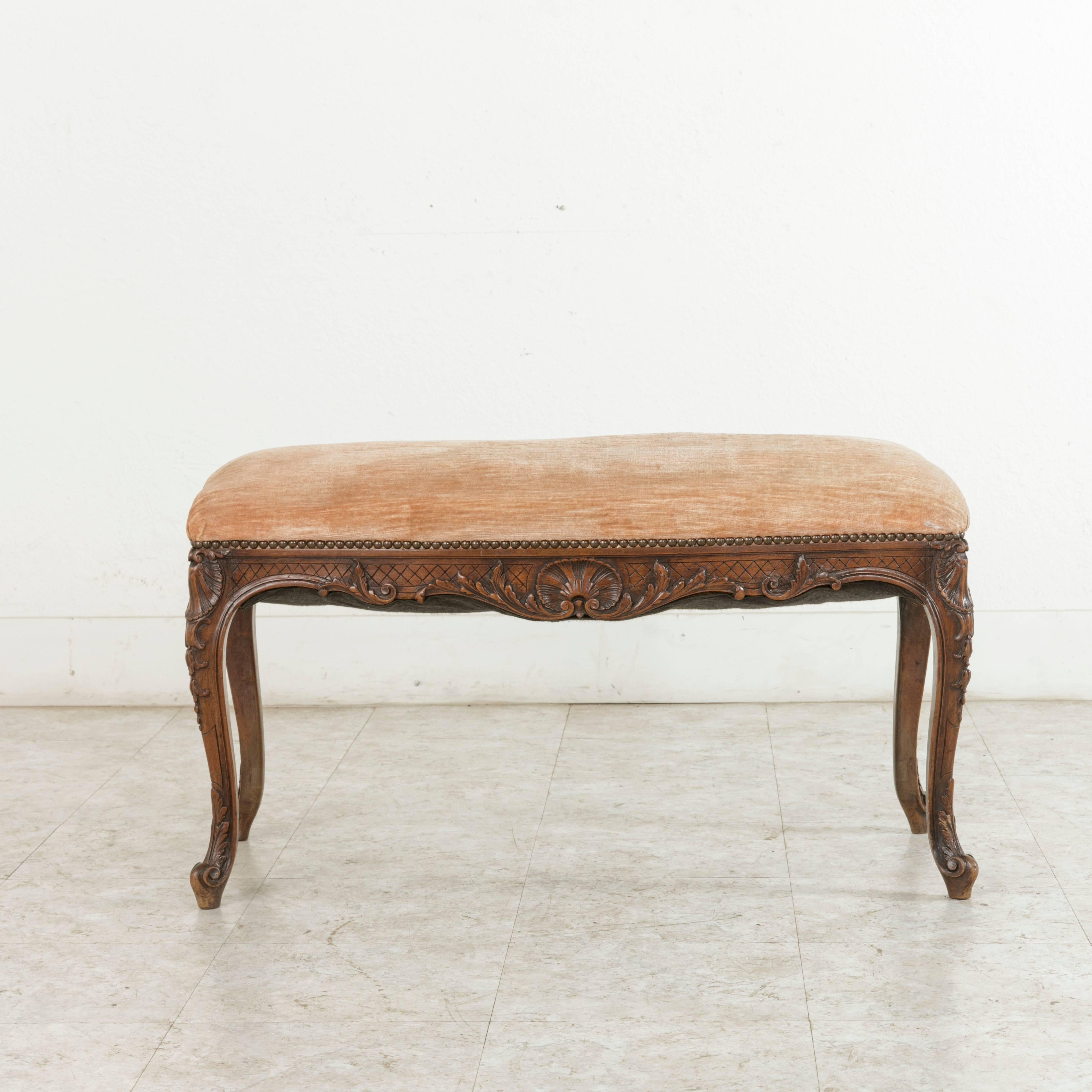 Régence 19th Century French Regency Style Hand-Carved Walnut Piano Bench Banquette Stool