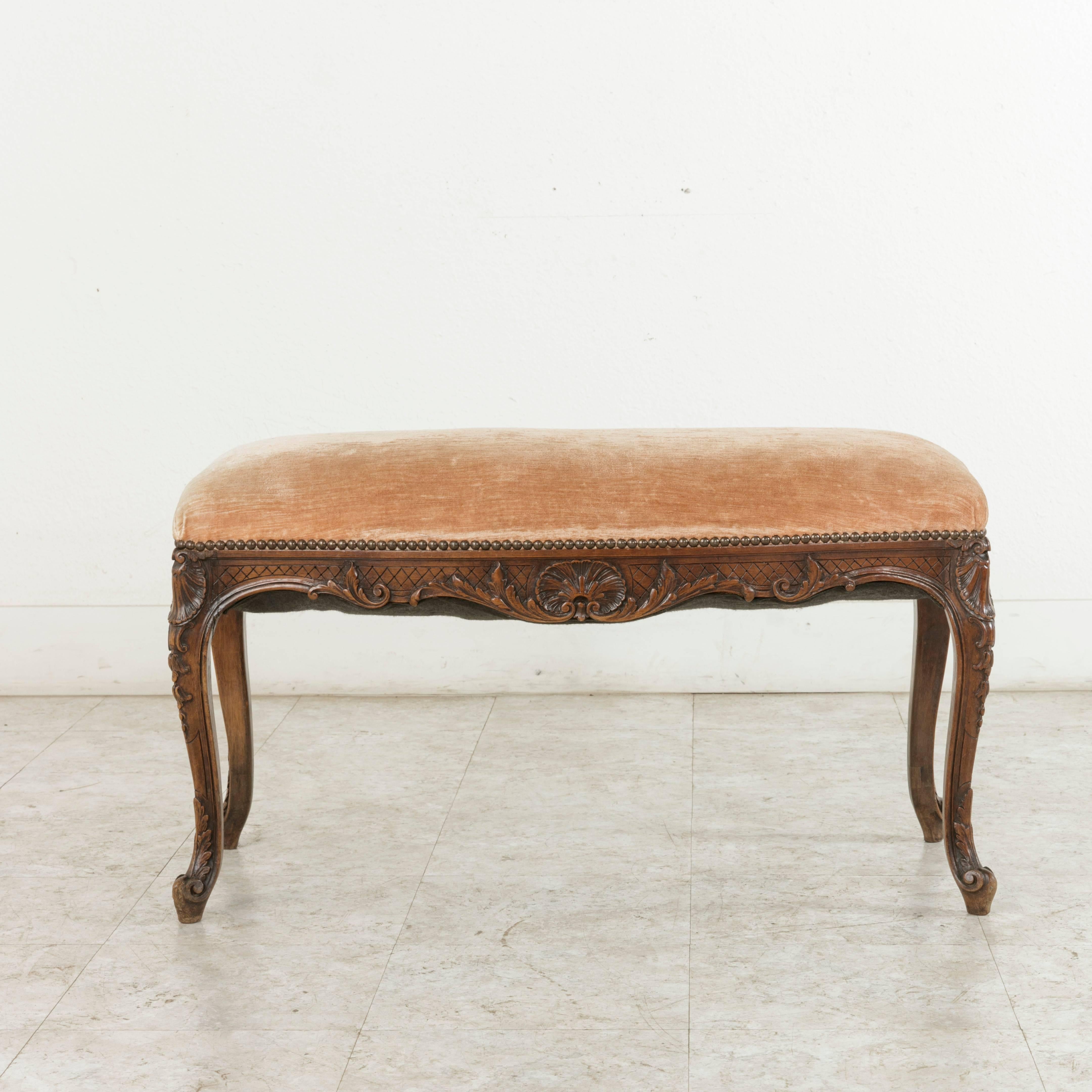 19th Century French Regency Style Hand-Carved Walnut Piano Bench Banquette Stool 1