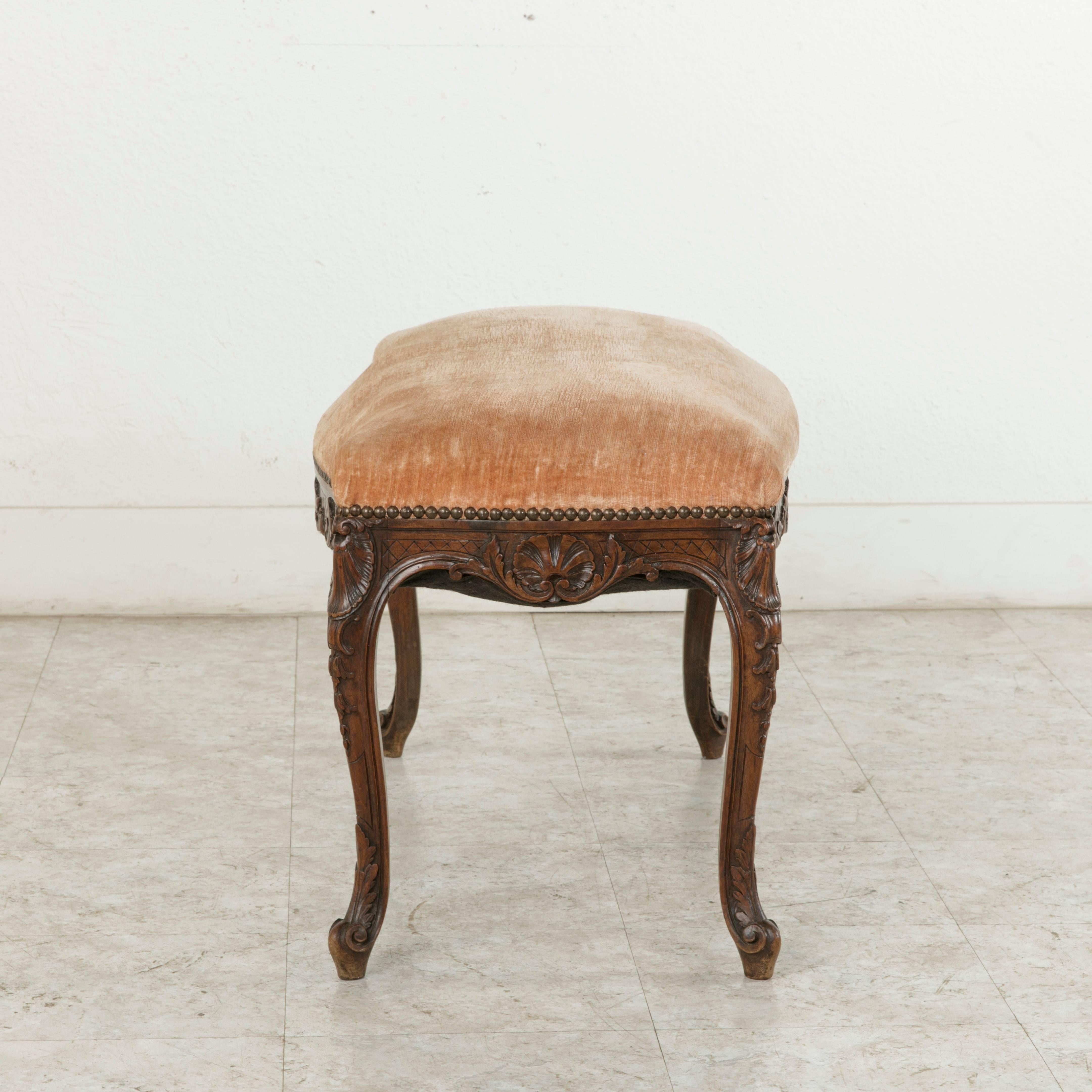 19th Century French Regency Style Hand-Carved Walnut Piano Bench Banquette Stool 2