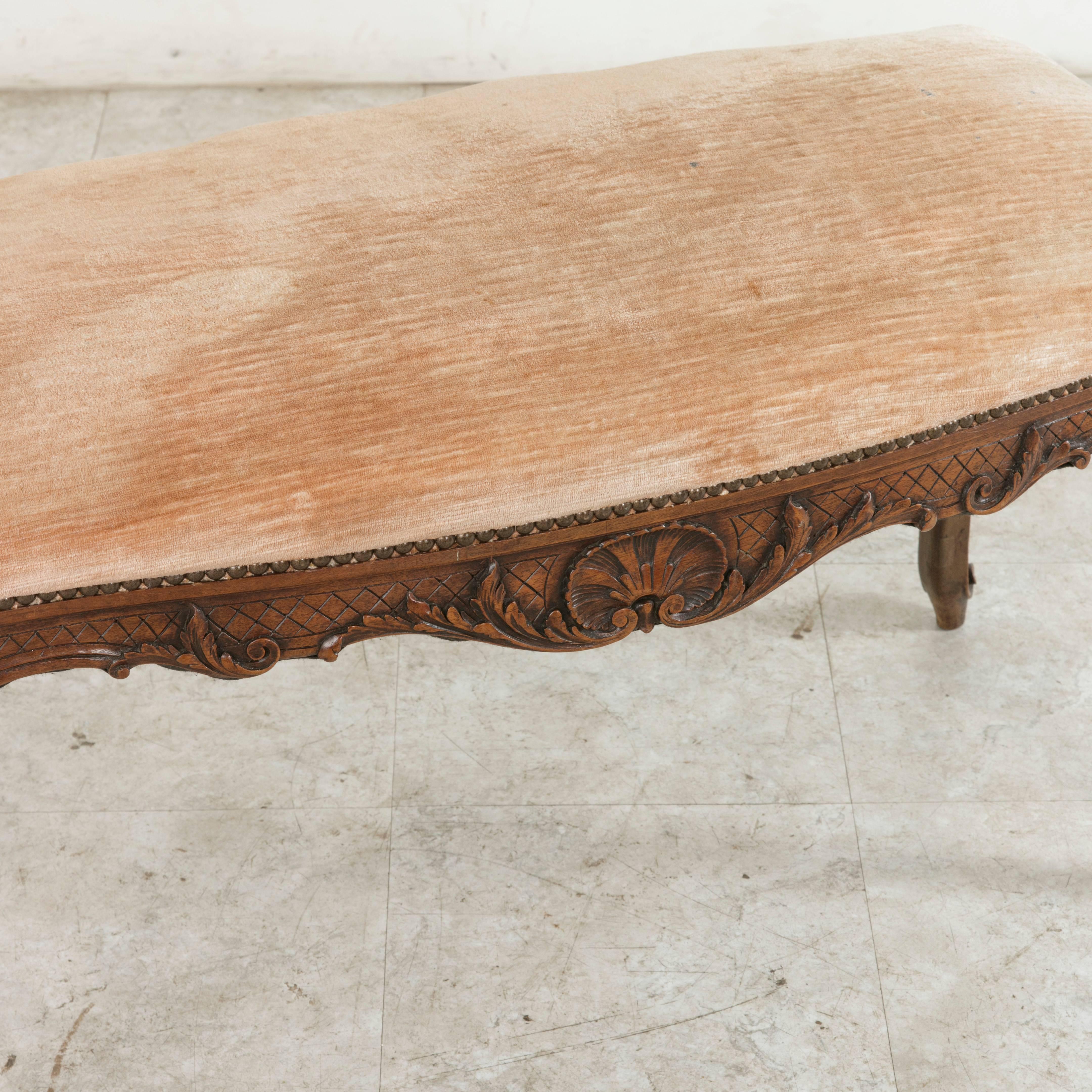 19th Century French Regency Style Hand-Carved Walnut Piano Bench Banquette Stool 4