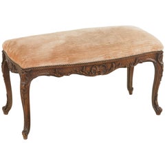 Antique 19th Century French Regency Style Hand-Carved Walnut Piano Bench Banquette Stool
