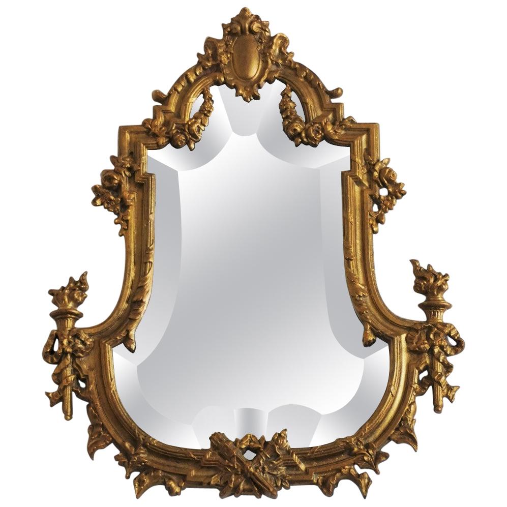 19th Century French Louis XV Style Gilt Bronze and Faceted Crystal Glass Mirror