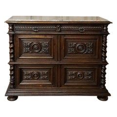 19th Century French Renaissance 4 Door Marble Top Buffet