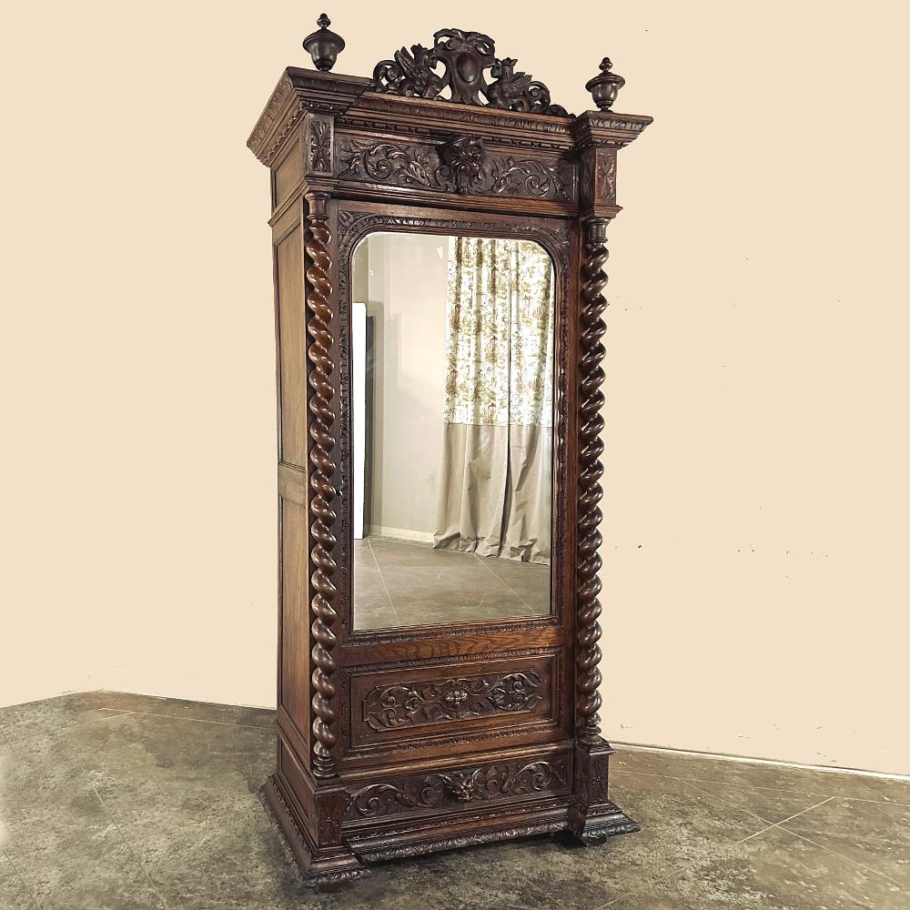 Hand-Carved 19th Century French Renaissance Barley Twist Armoire For Sale
